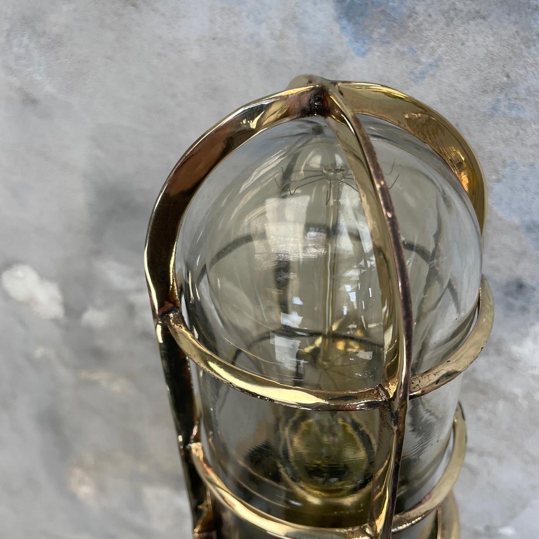 1970's Dutch Industrial Rotterdam Brass 90 Degree Wall Lamp - Glass Dome & Cage For Sale 12