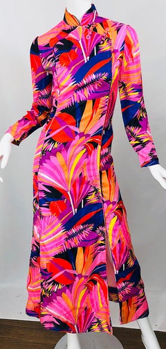 1970s Dynasty for I Magnin Psychedelic Vintage 70s Silk Cheongsam Maxi Dress
