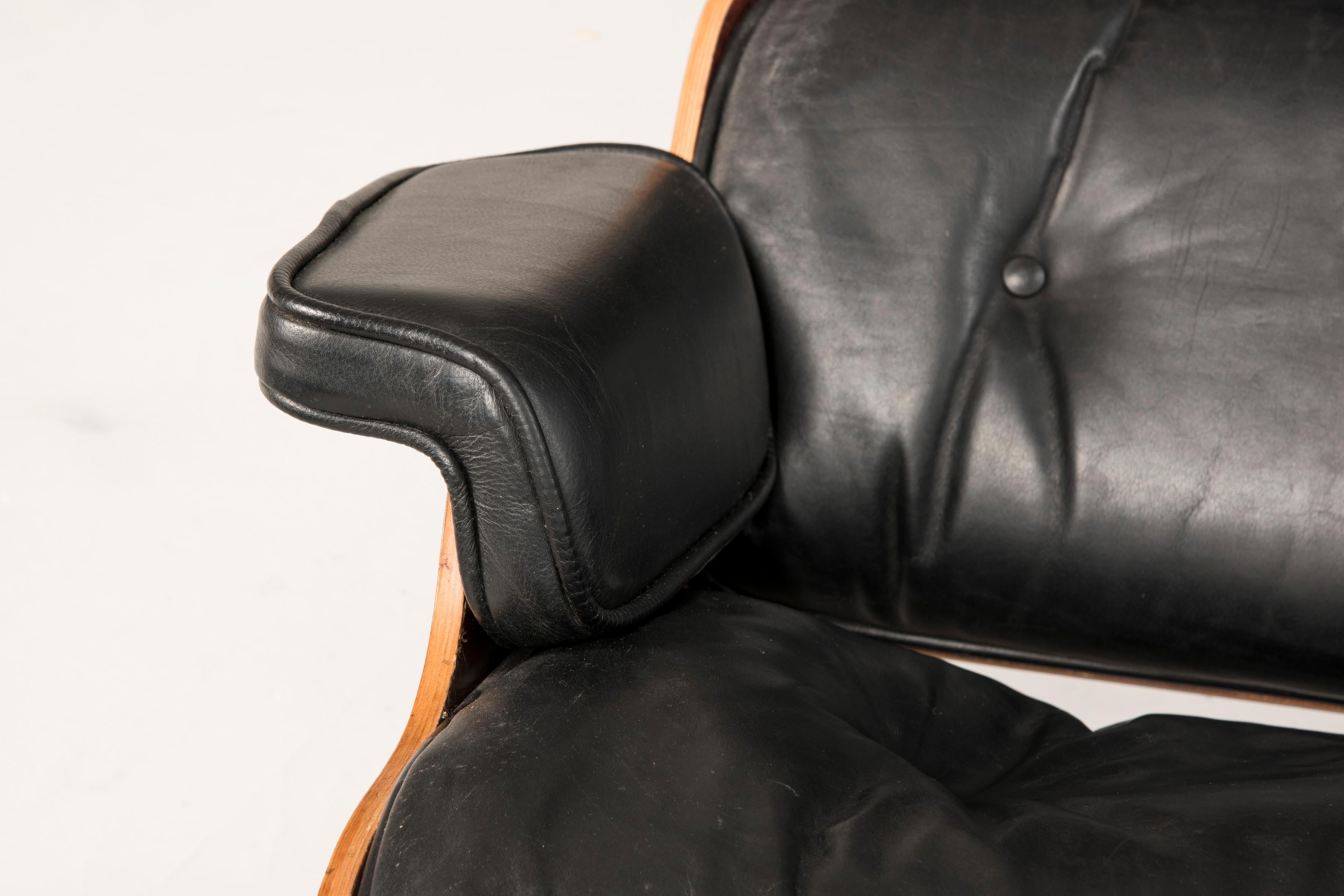 1970s Eames 670 Lounge Chair and 671 Ottoman Black Leather by ICF 6