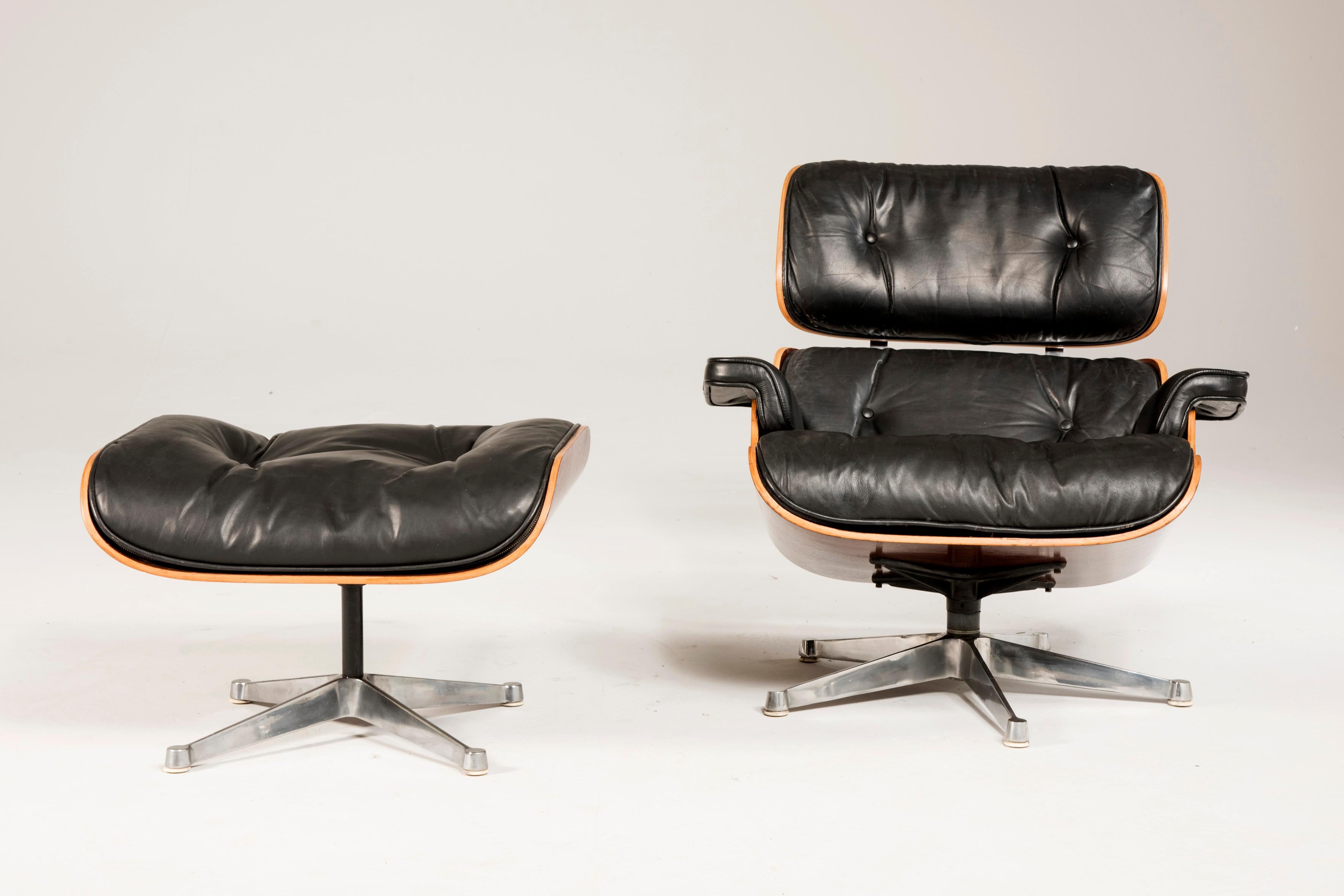 1970s Eames 670 Lounge Chair and 671 Ottoman Black Leather by ICF 8