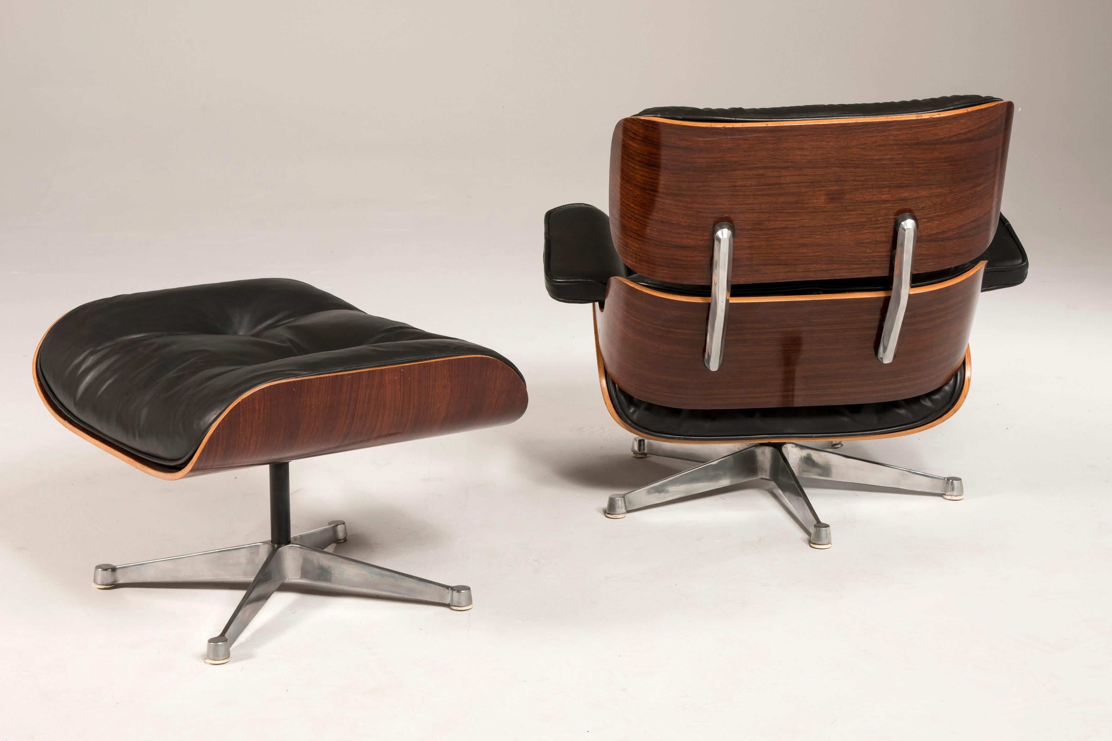 20th Century 1970s Eames 670 Lounge Chair and 671 Ottoman Black Leather by ICF