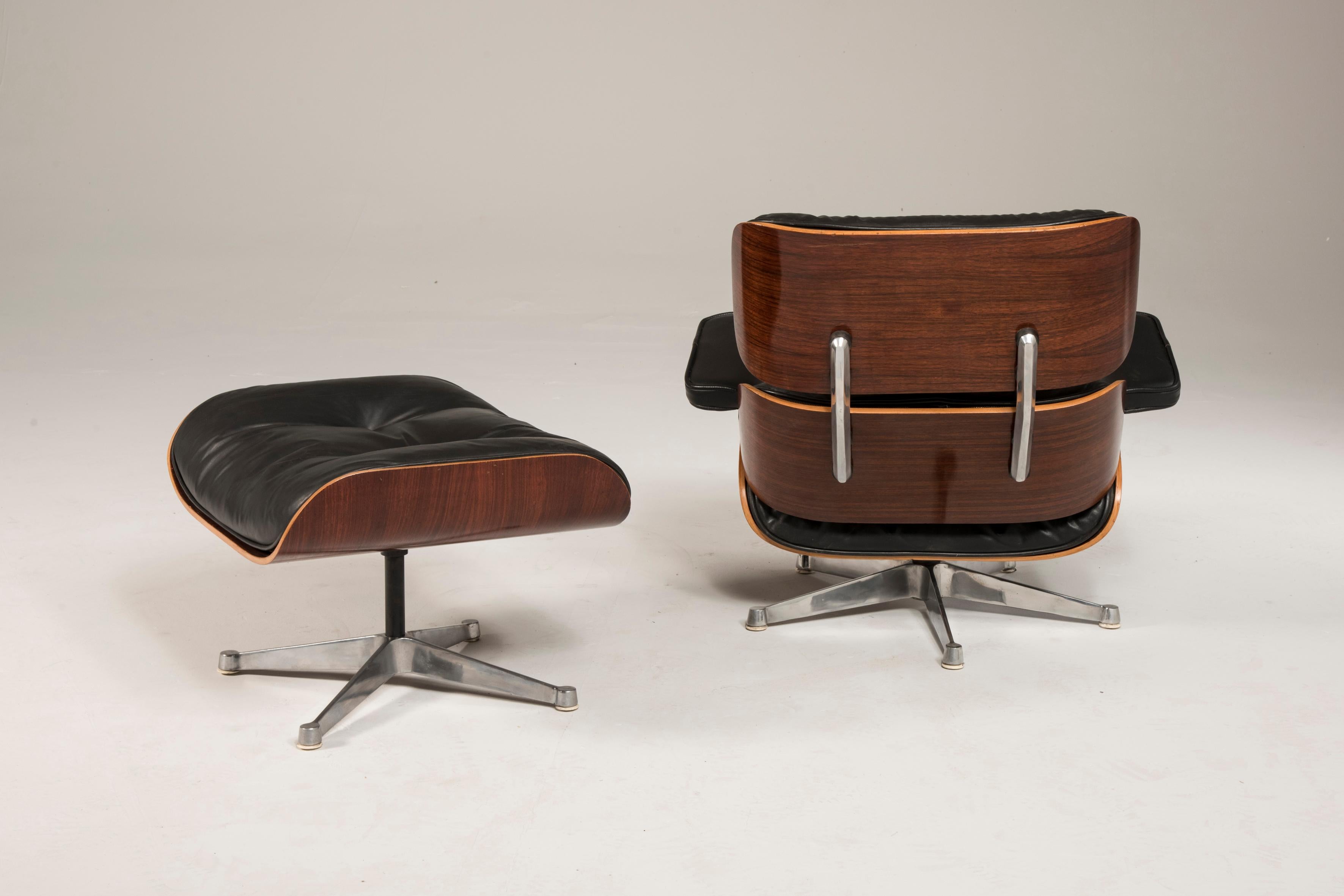 1970s Eames 670 Lounge Chair and 671 Ottoman Black Leather by ICF 1