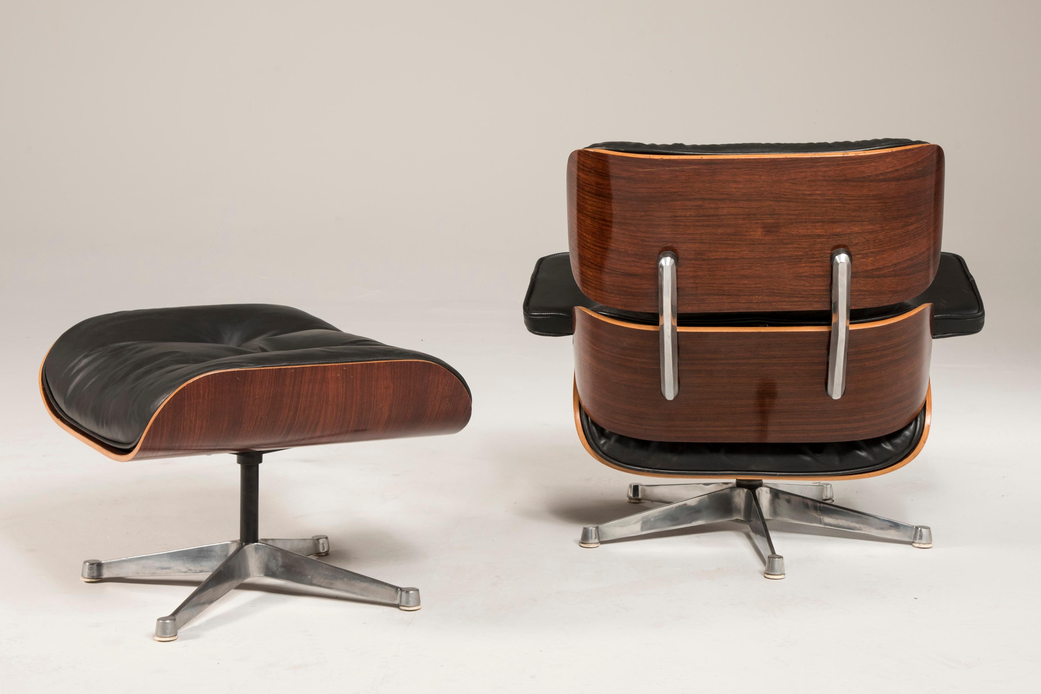 1970s Eames 670 Lounge Chair and 671 Ottoman Black Leather by ICF 2