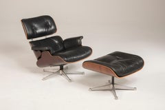 1970s Eames 670 Lounge Chair and 671 Ottoman Black Leather Herman Miller by ICF