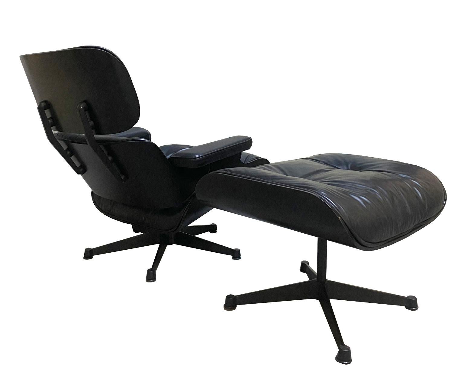 1970s Eames lounge chair and ottoman black leather by ICF / Herman Miller

We have found these pieces which have been produced by ICF, an Italian Milanese company licensed by Herman Miller. These set is a very rare specimen since it is one