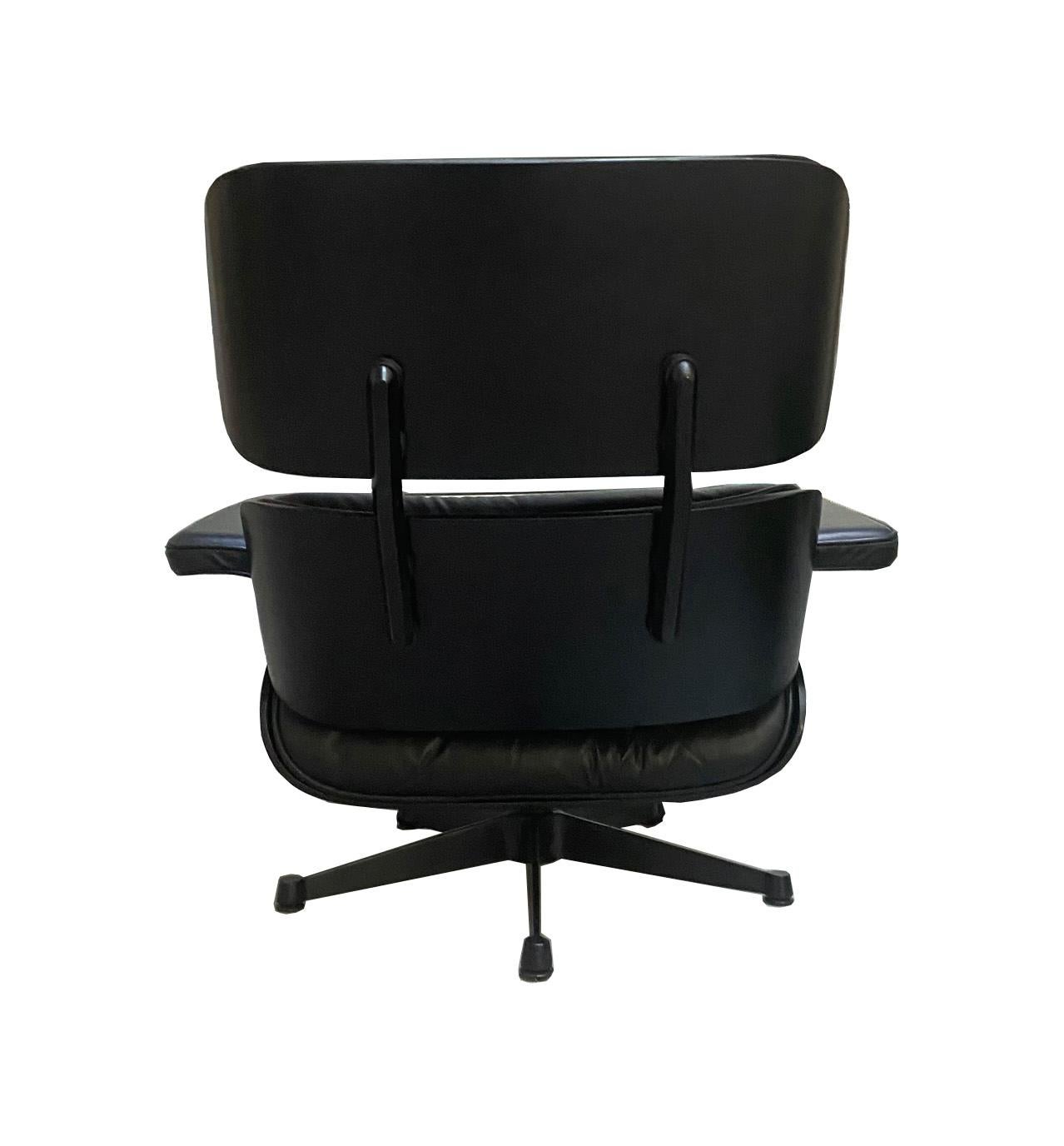 Mid-Century Modern 1970s Eames 670 Lounge Chair and 671 Ottoman Black Leather Herman Miller by ICF