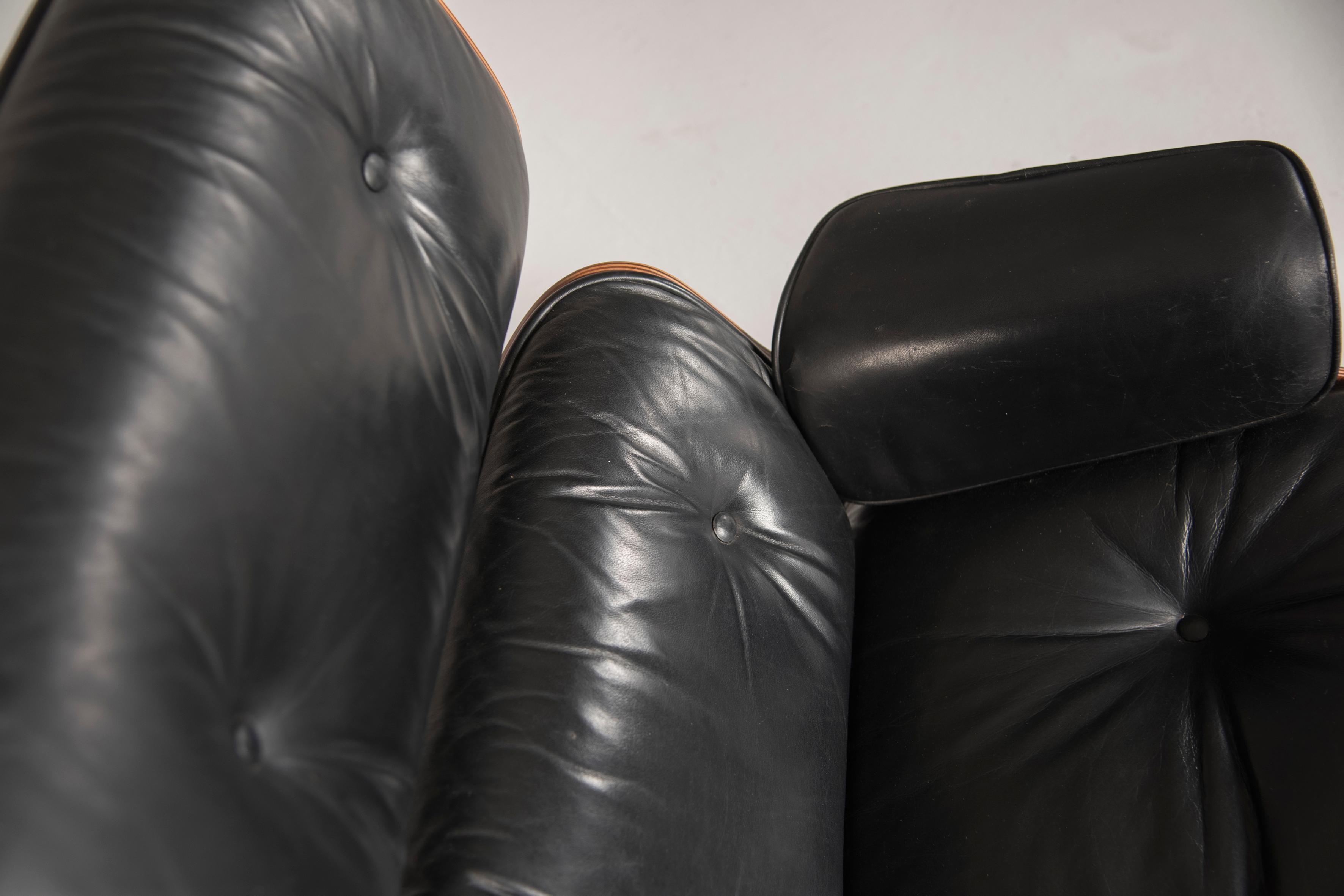 Cuir Chaise longue Eames 670 et ottomane 671 Herman Miller par ICF des années 1970