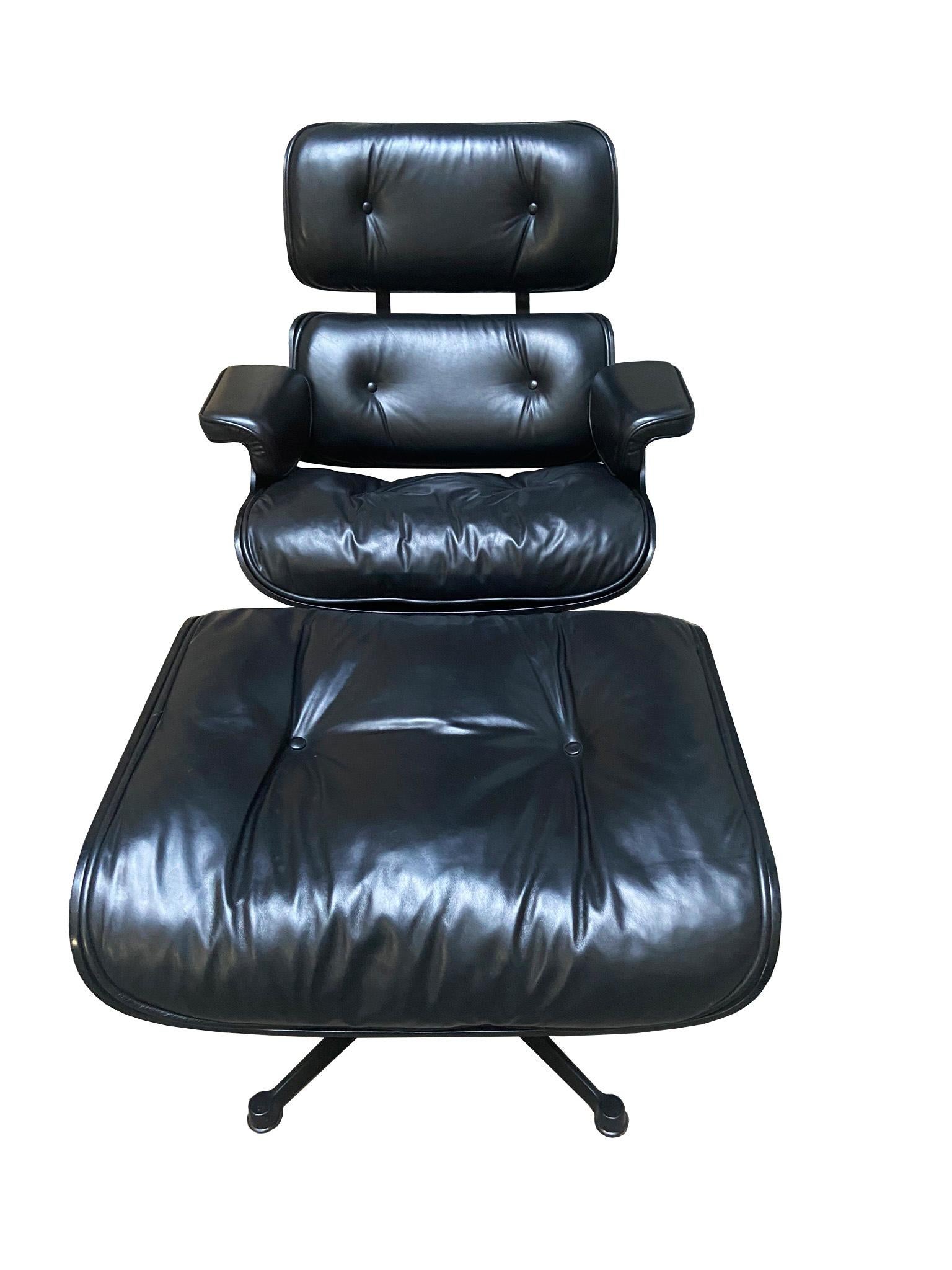1970s Eames 670 Lounge Chair and 671 Ottoman Black Leather Herman Miller by ICF 3