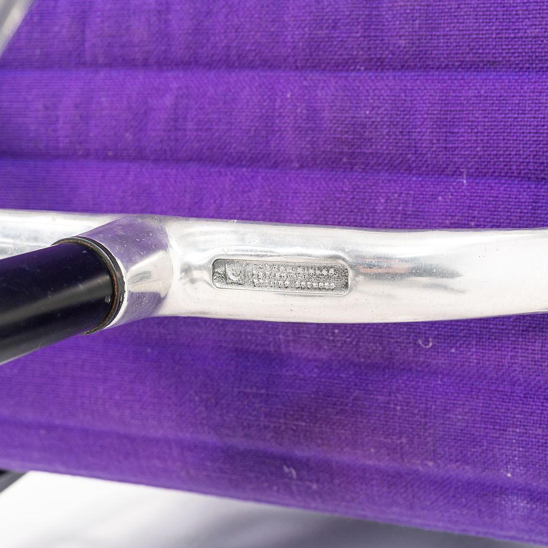 1970s Eames Aluminum Group Management Desk / Side Chair in Purple Hopsack For Sale 1