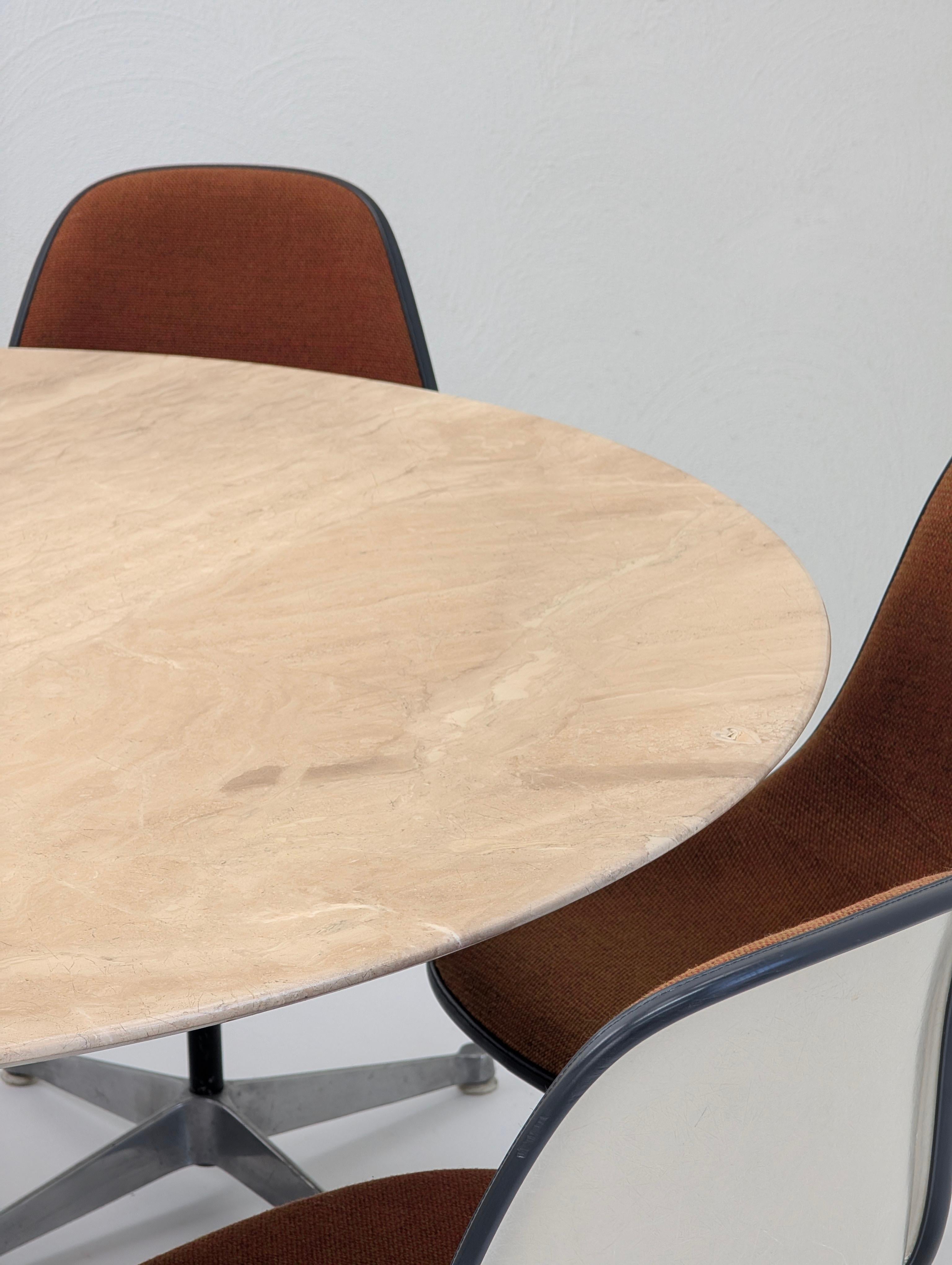 Mid-Century Modern 1970s Eames for Herman Miller Dining Suite with Platner-Edge Travertine Fossil For Sale