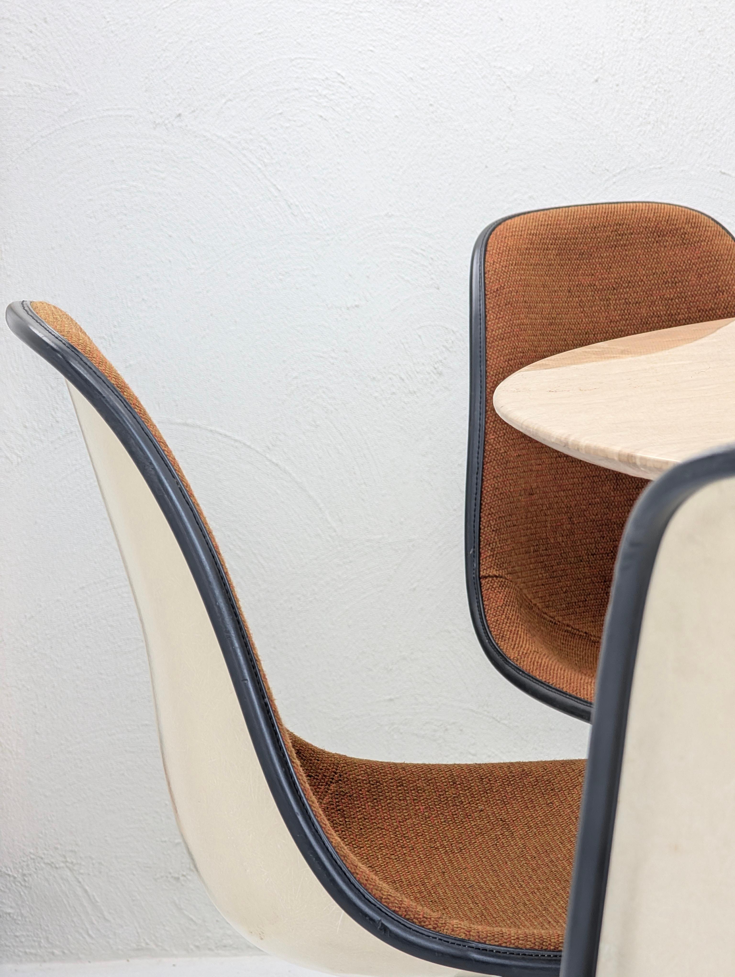 Mid-20th Century 1970s Eames for Herman Miller Dining Suite with Platner-Edge Travertine Fossil For Sale