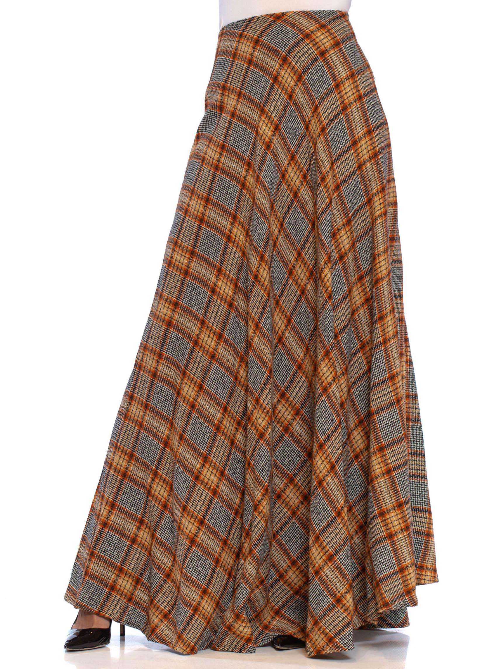 Women's 1970S Earth Tones Pleated Wool Blend Full Maxi Skirt