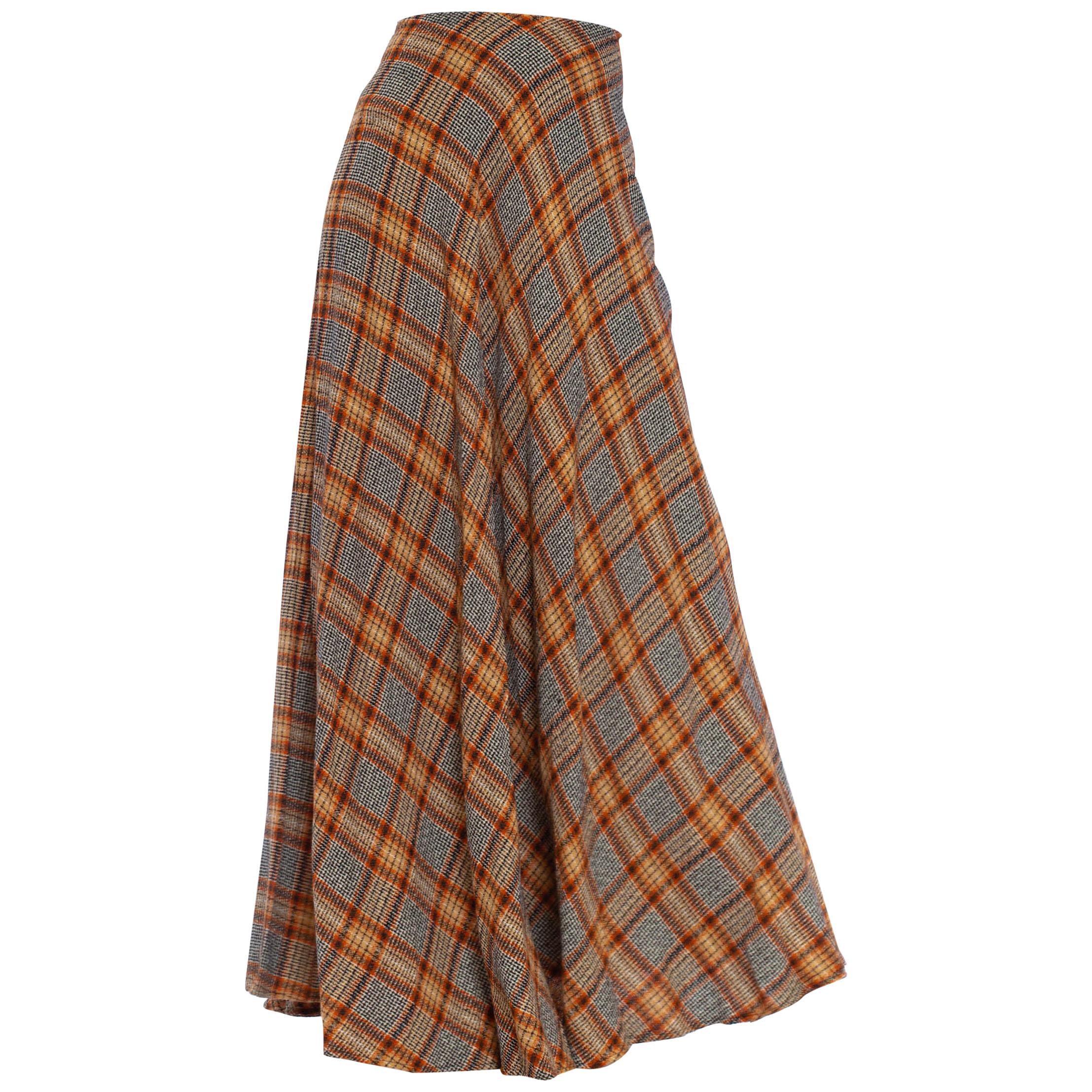 1970S Earth Tones Pleated Wool Blend Full Maxi Skirt