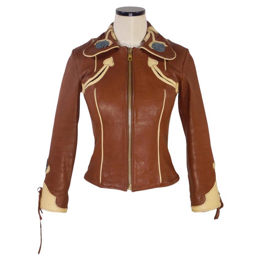 1970s East West Musical Instruments Rodeo Western Leather Jacket For Sale