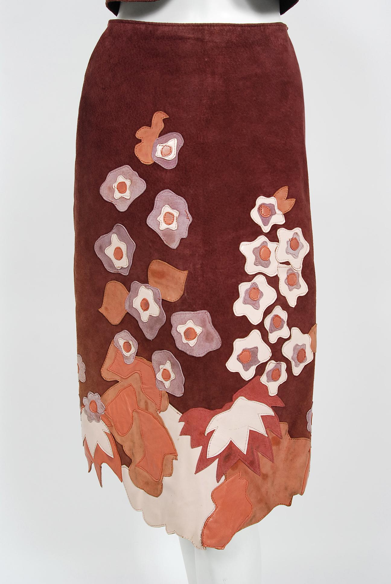 Vintage 1970's Eavis & Brown Patchwork Leather Applique Bohemian Skirt w/ Vest 2