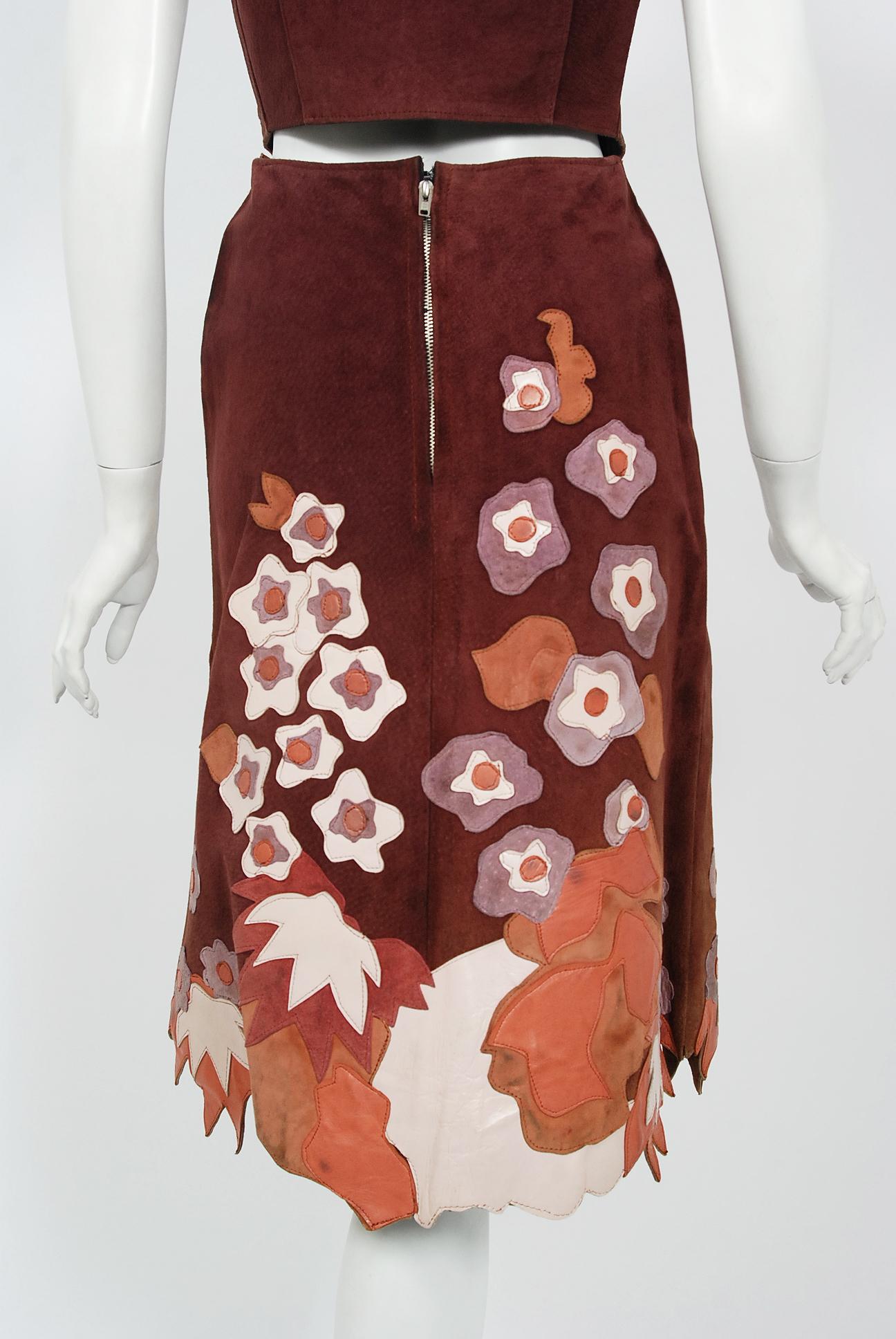 Vintage 1970's Eavis & Brown Patchwork Leather Applique Bohemian Skirt w/ Vest 4