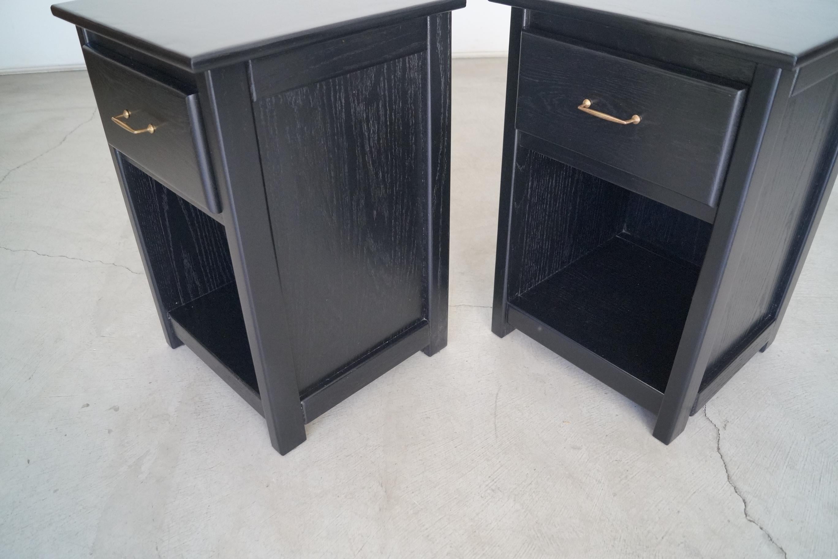 1970s Ebonized Oak Craftsman Nightstands, a Pair For Sale 8