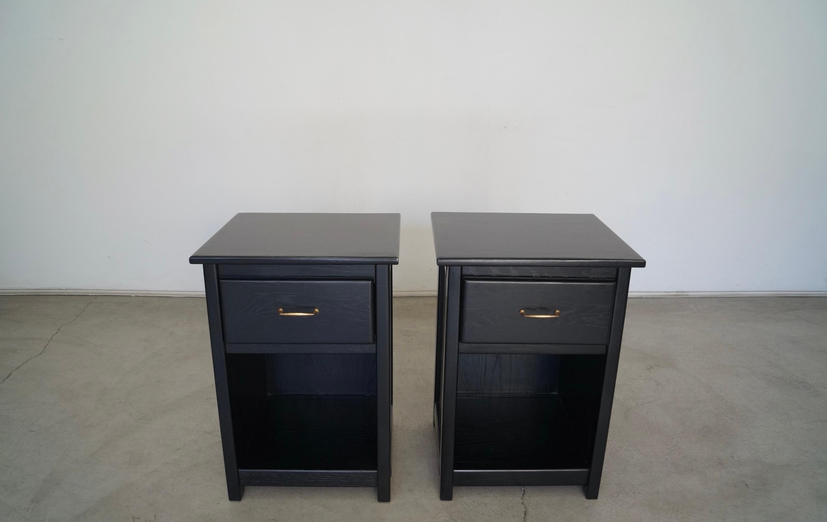 Arts and Crafts 1970s Ebonized Oak Craftsman Nightstands, a Pair For Sale