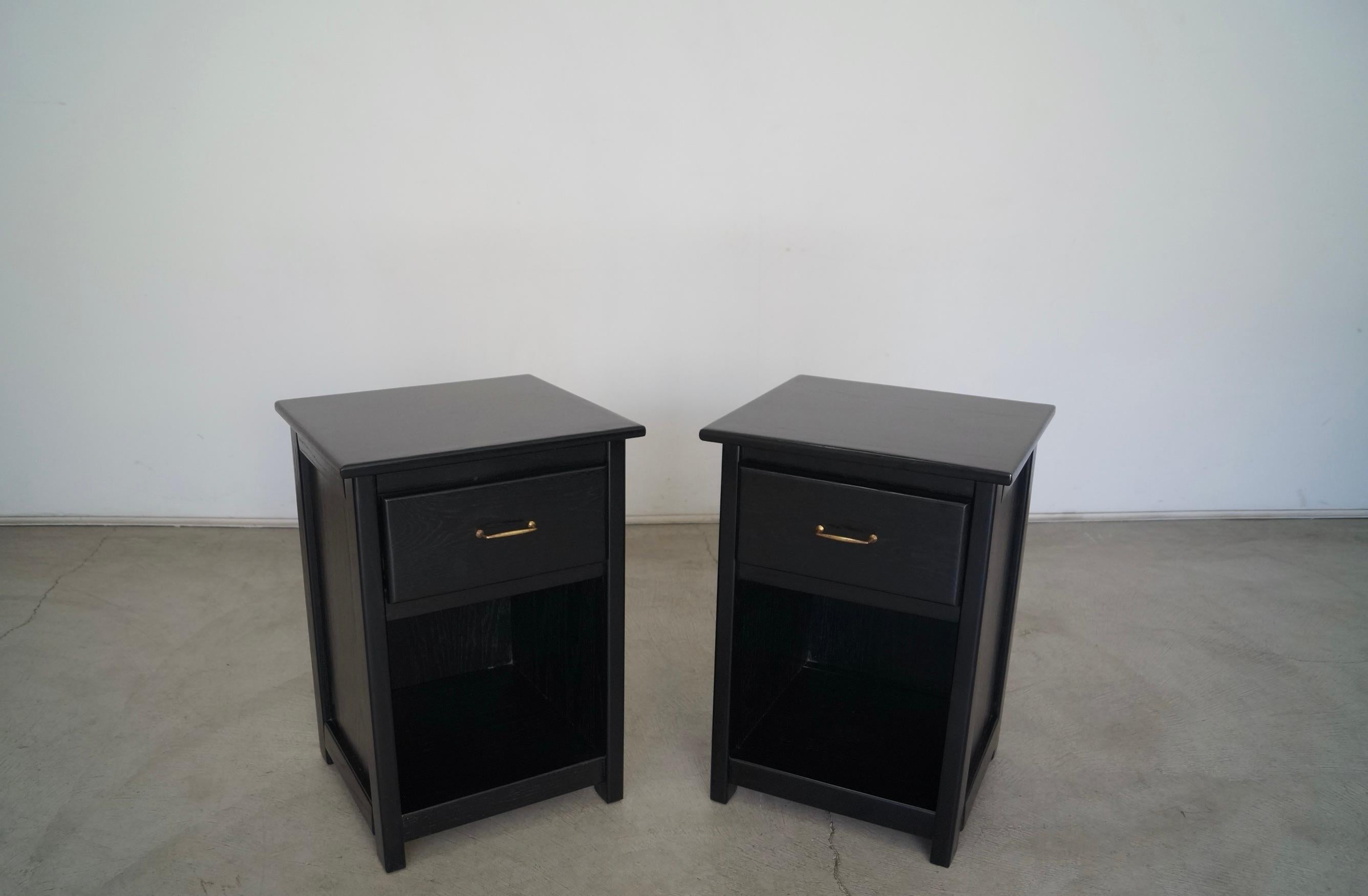 American 1970s Ebonized Oak Craftsman Nightstands, a Pair For Sale