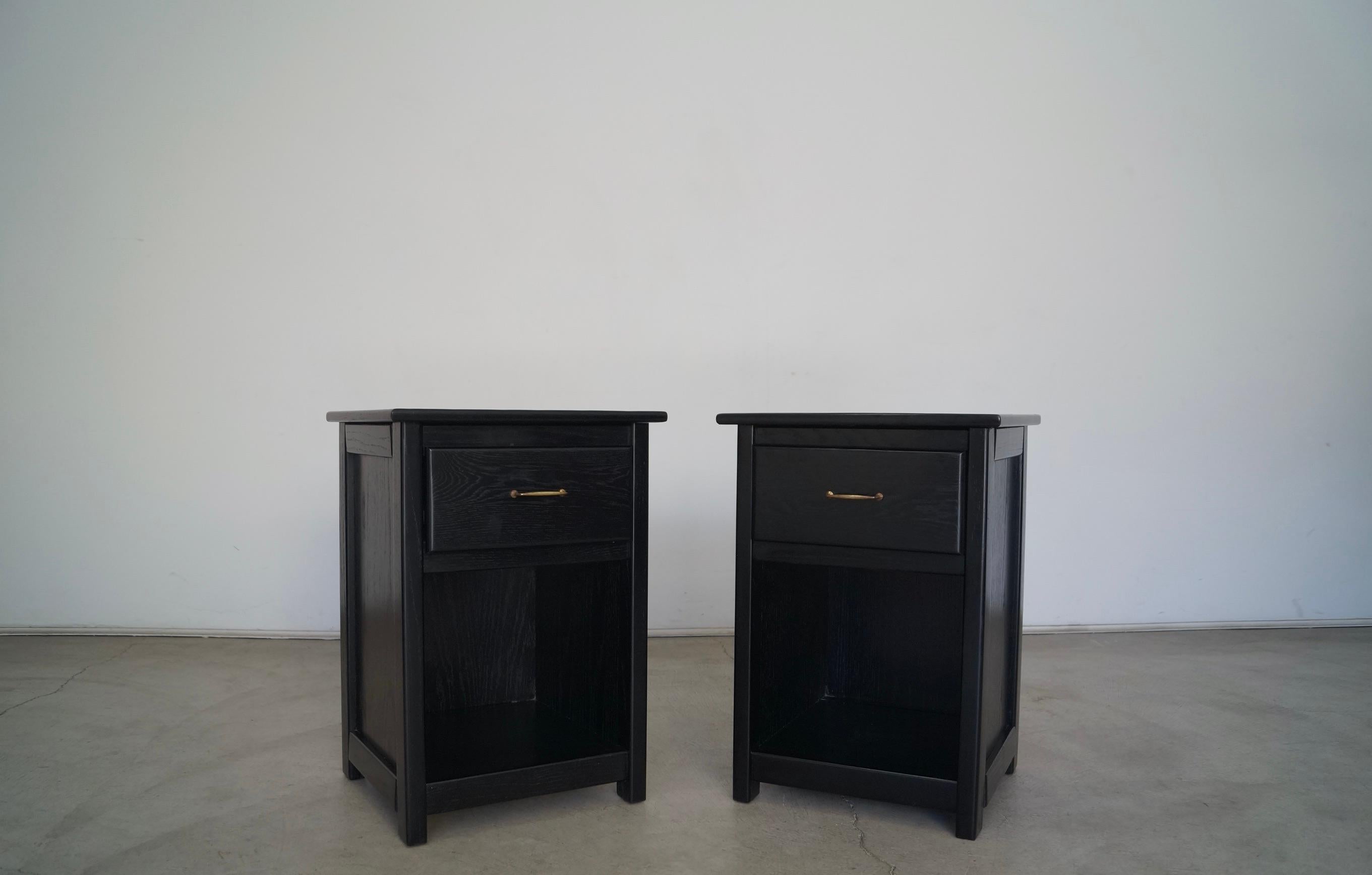 1970s Ebonized Oak Craftsman Nightstands, a Pair In Excellent Condition For Sale In Burbank, CA
