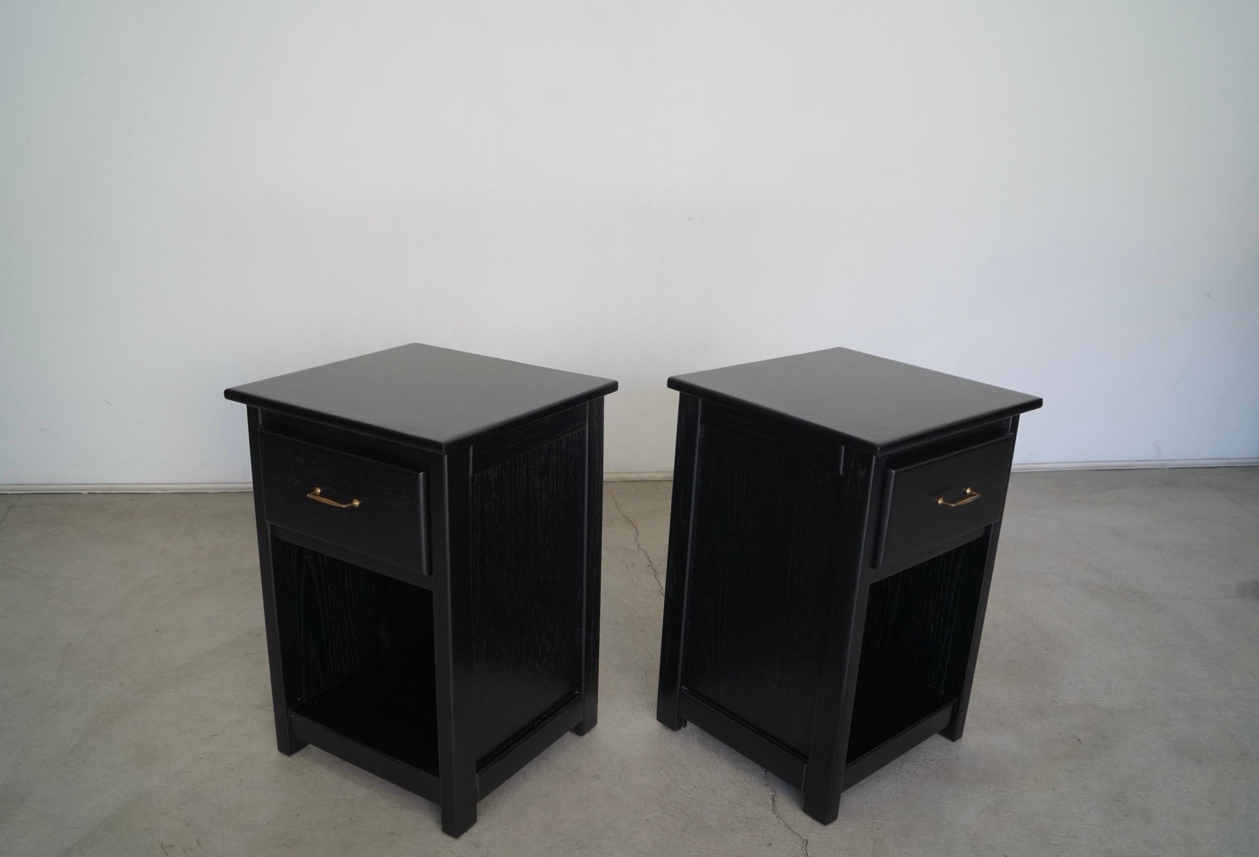 Late 20th Century 1970s Ebonized Oak Craftsman Nightstands, a Pair For Sale