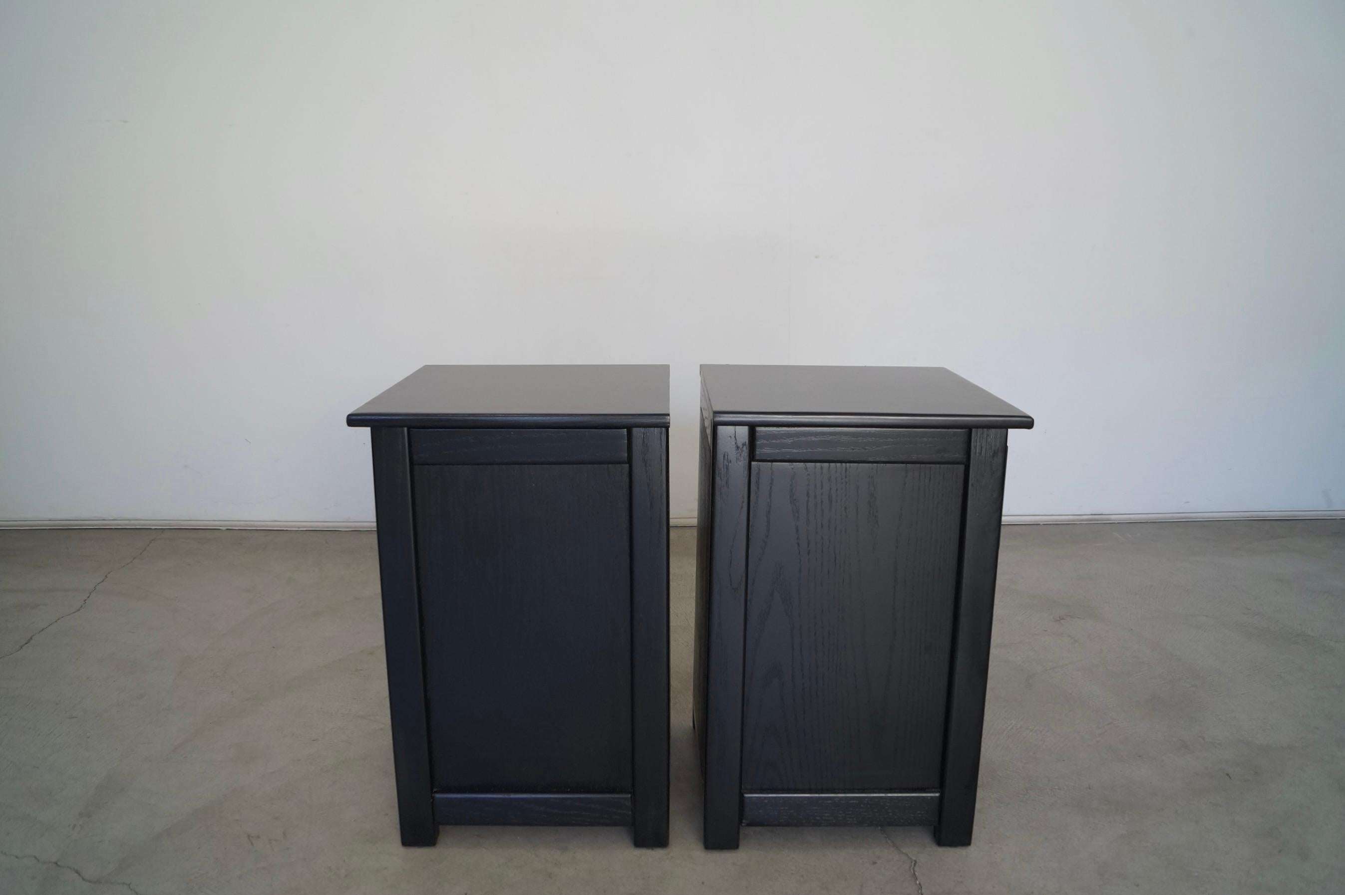 1970s Ebonized Oak Craftsman Nightstands, a Pair For Sale 1