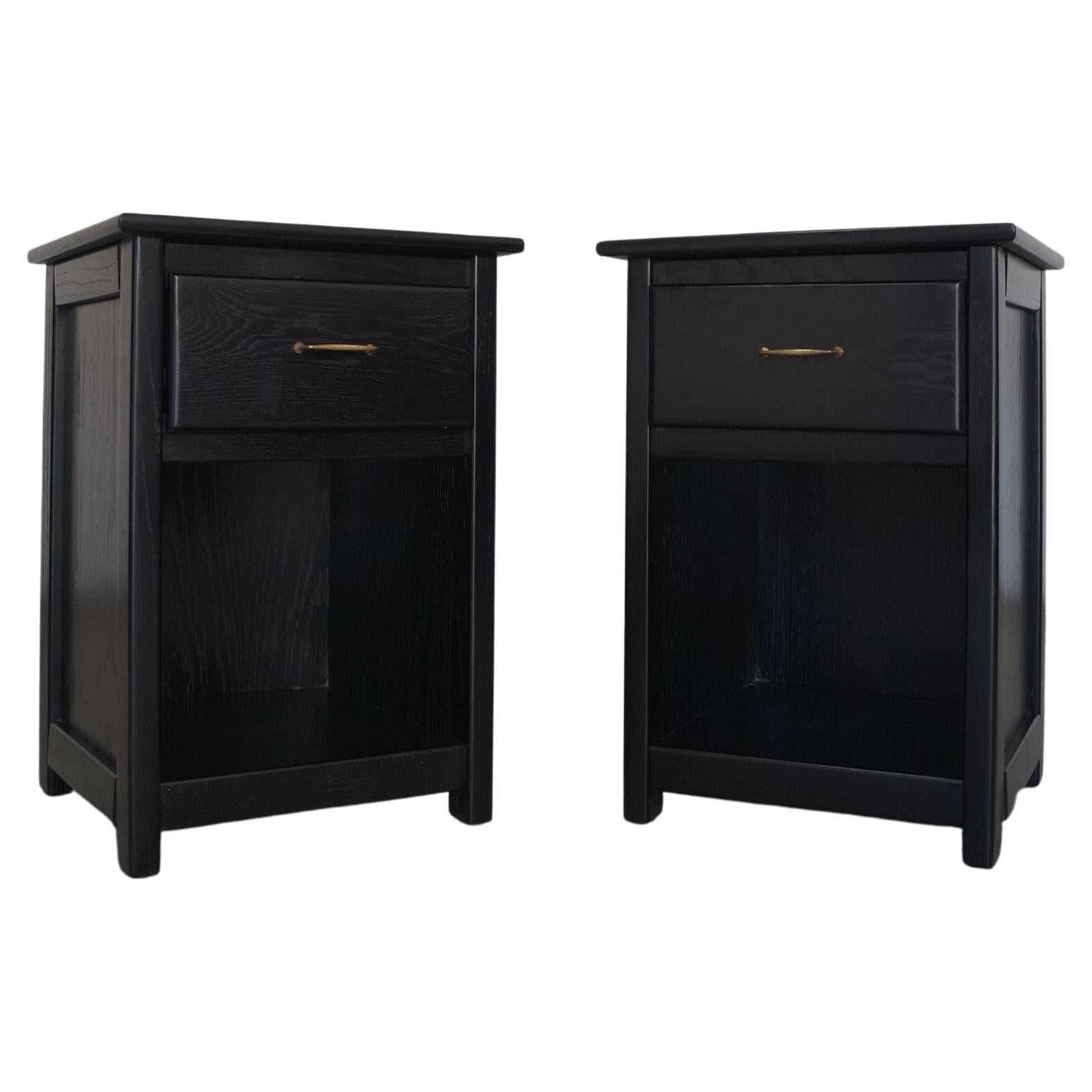 1970s Ebonized Oak Craftsman Nightstands, a Pair For Sale