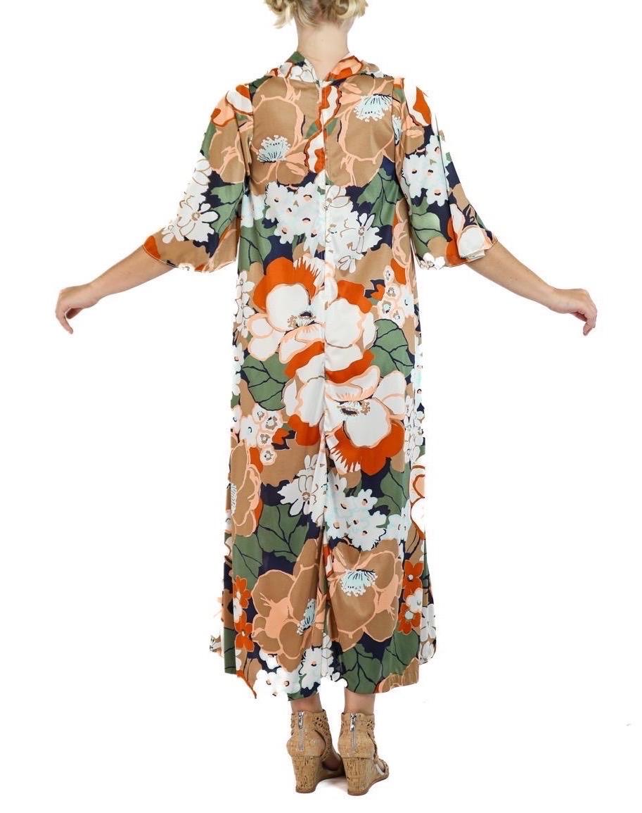 1970S Ecru, Peach & White Floral Print Dress For Sale 1
