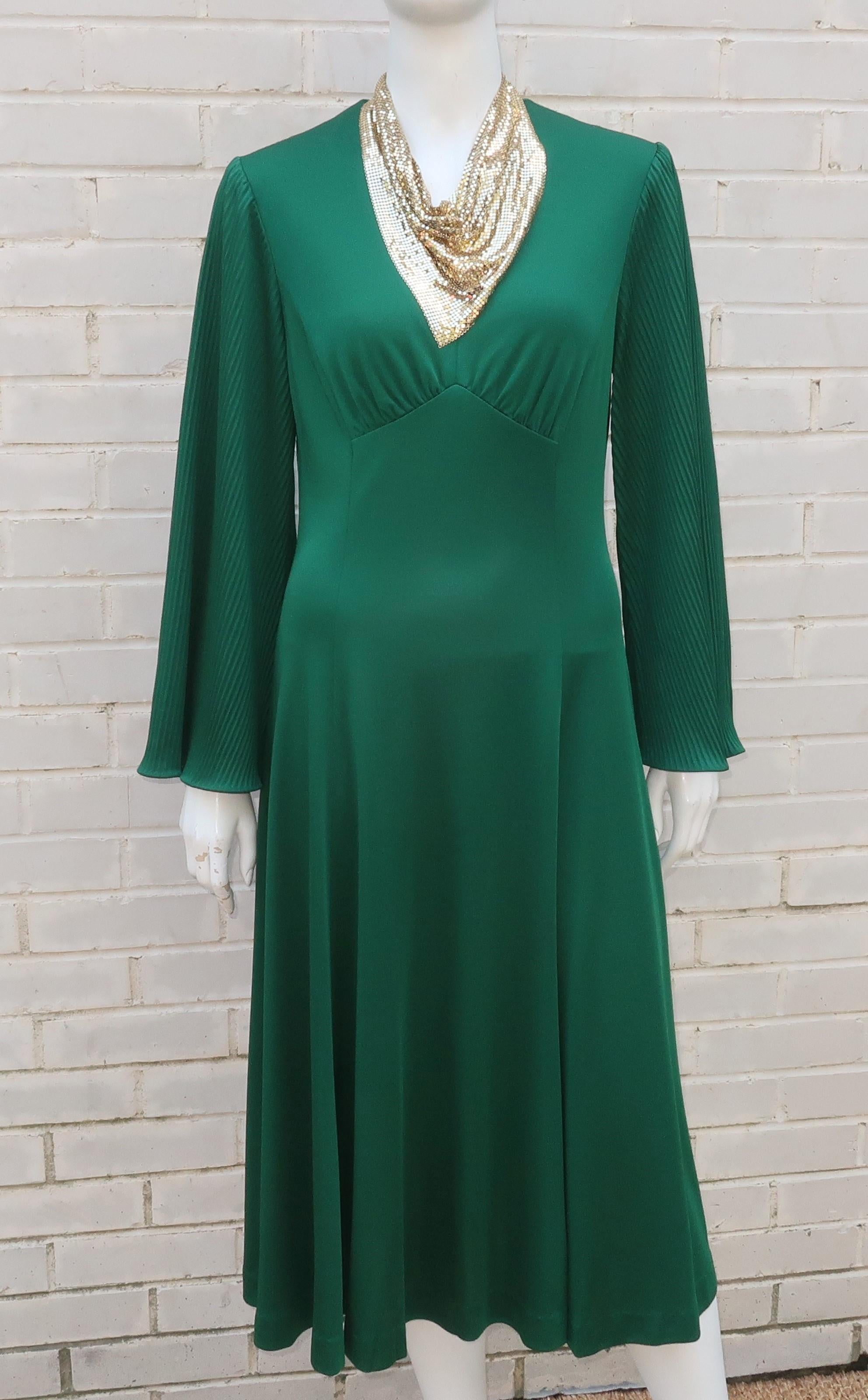 1970's Edith Flagg Emerald Green Disco Dress 3