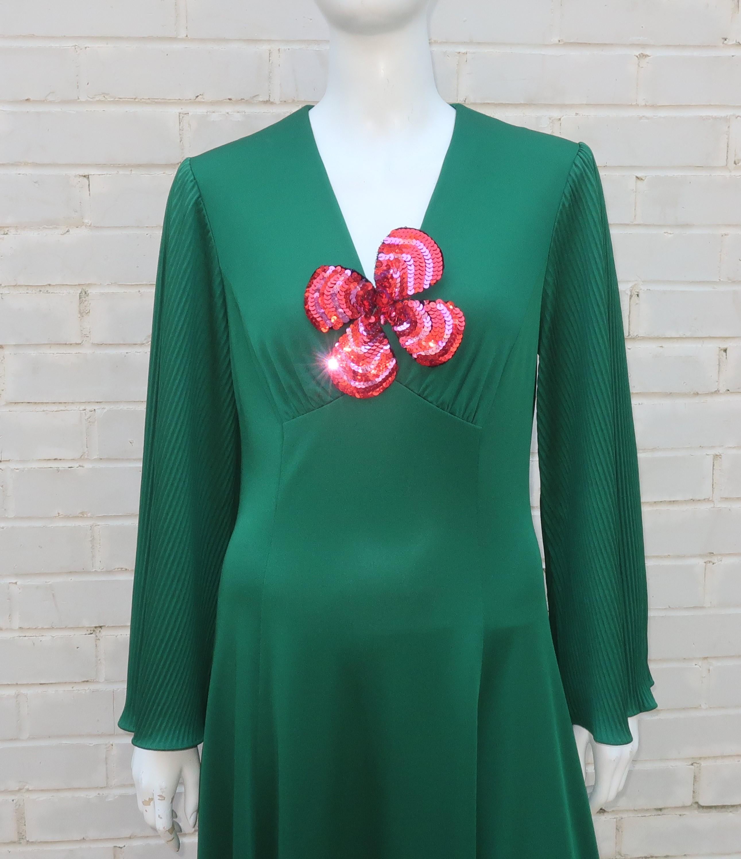 1970's Edith Flagg Emerald Green Disco Dress 4