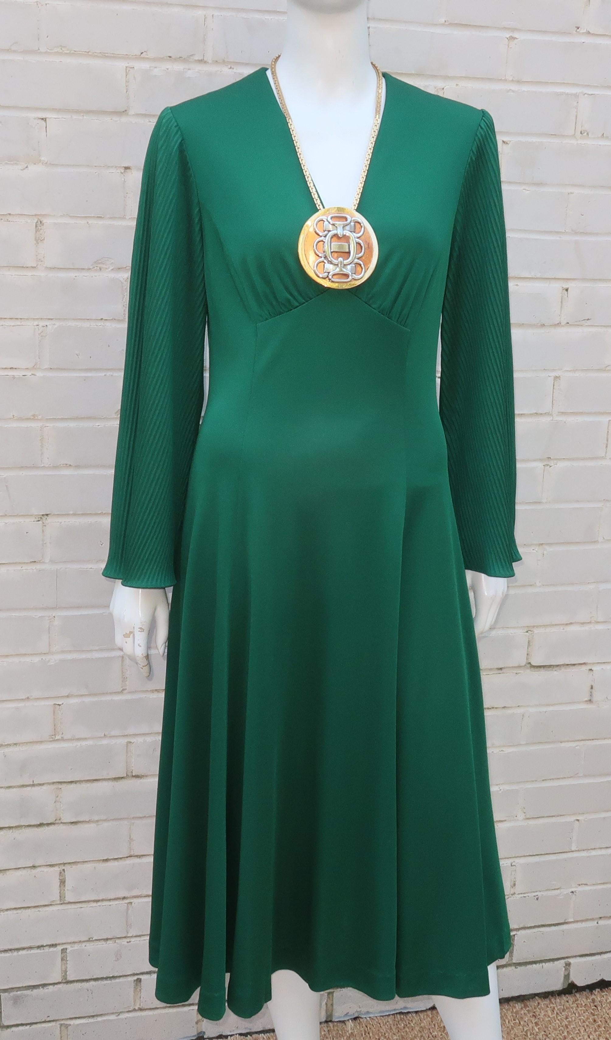 1970's Edith Flagg Emerald Green Disco Dress 5