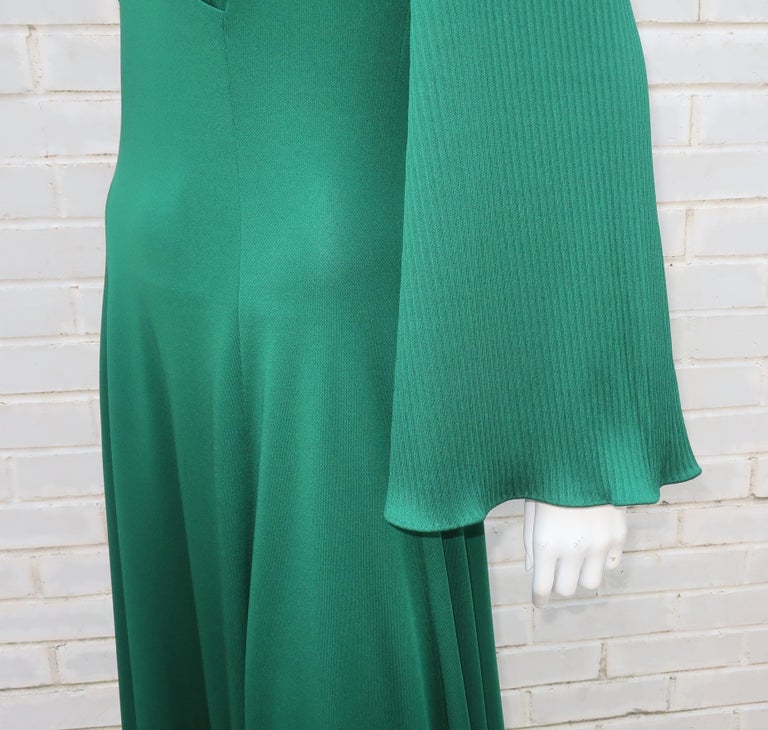 1970's Edith Flagg Emerald Green Disco Dress For Sale at 1stDibs