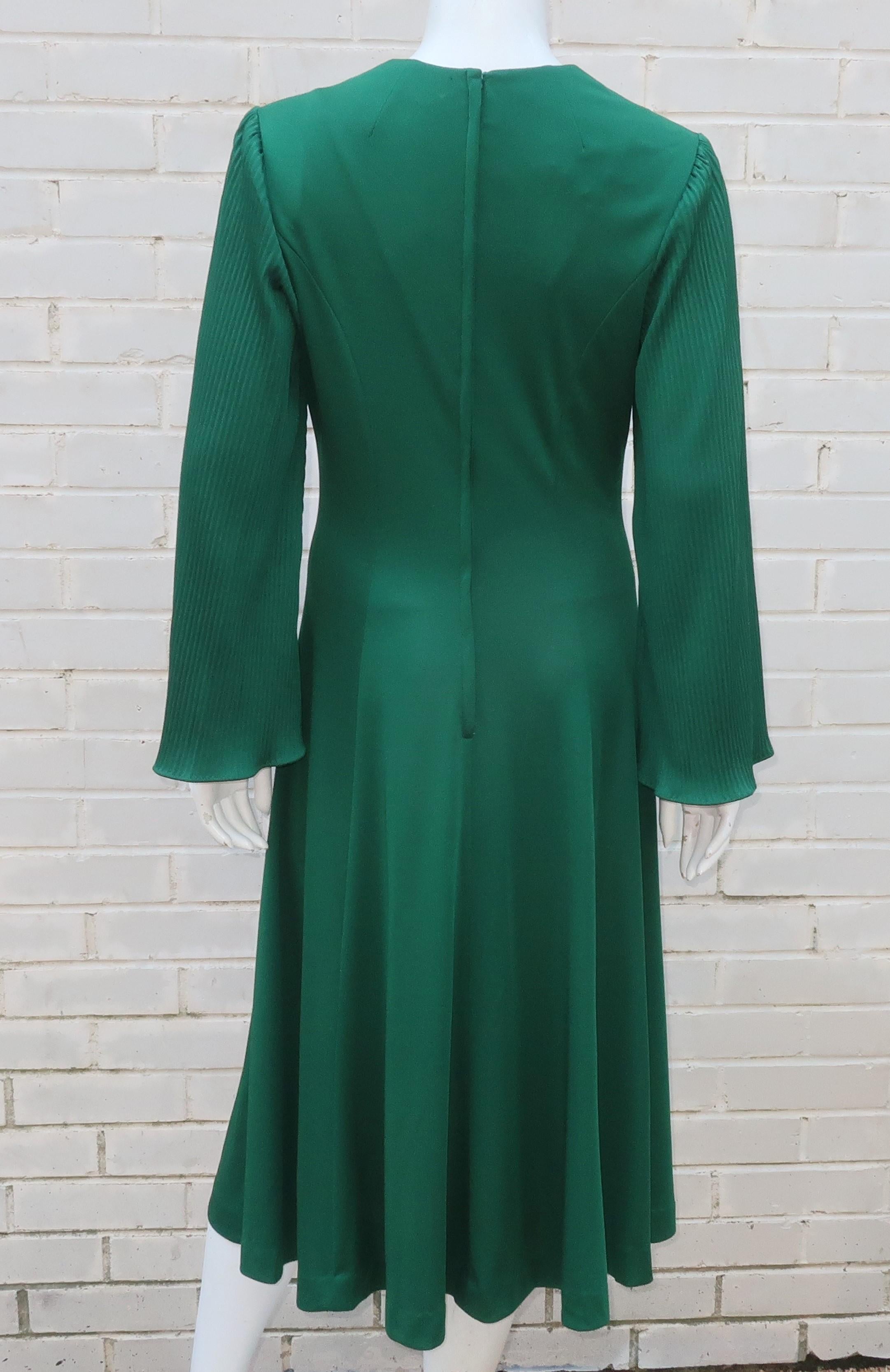 1970's Edith Flagg Emerald Green Disco Dress 1