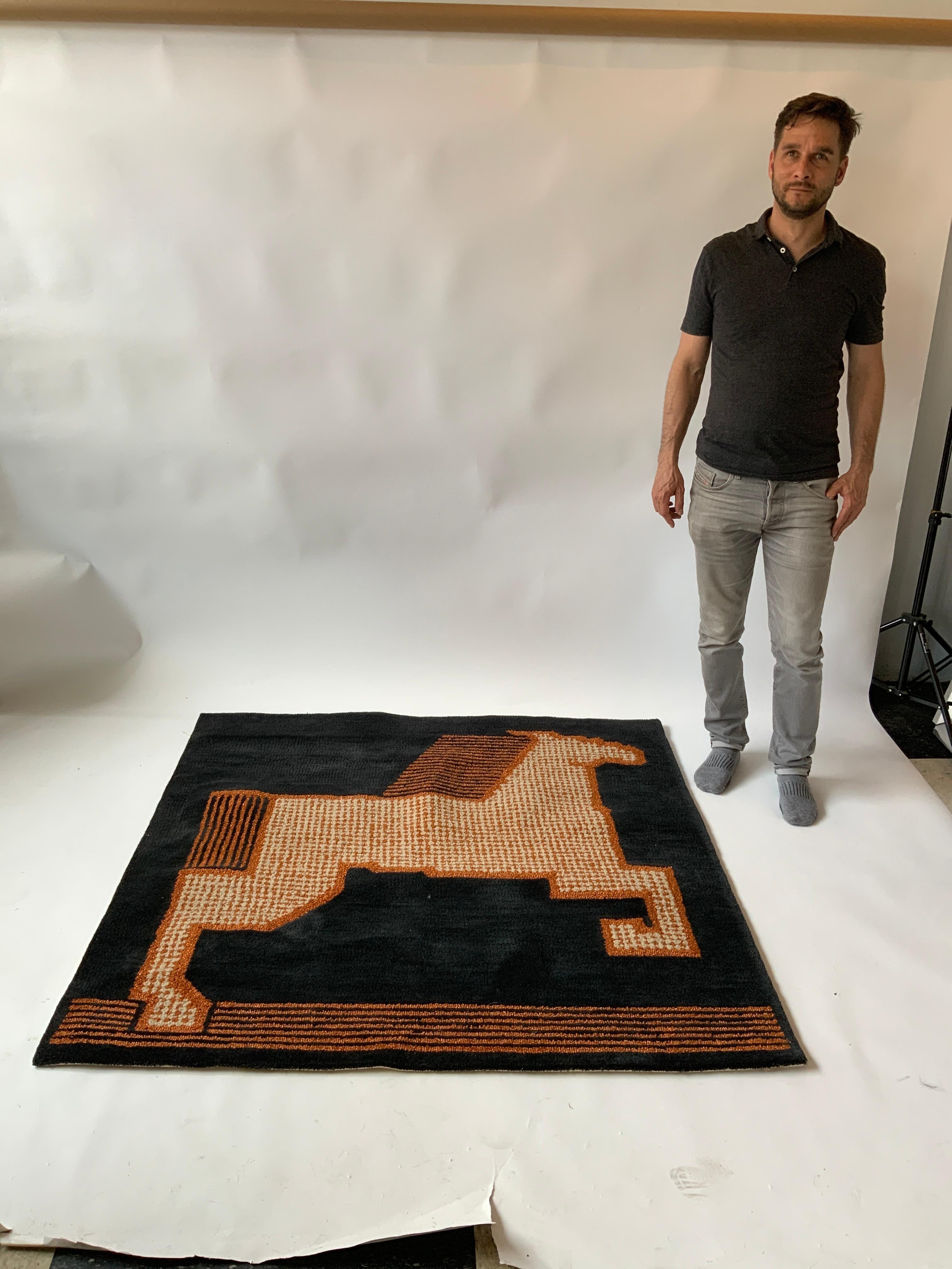 1970s Edward Fields custom horse wool rug. The prior owner used this piece as a wall hanging.