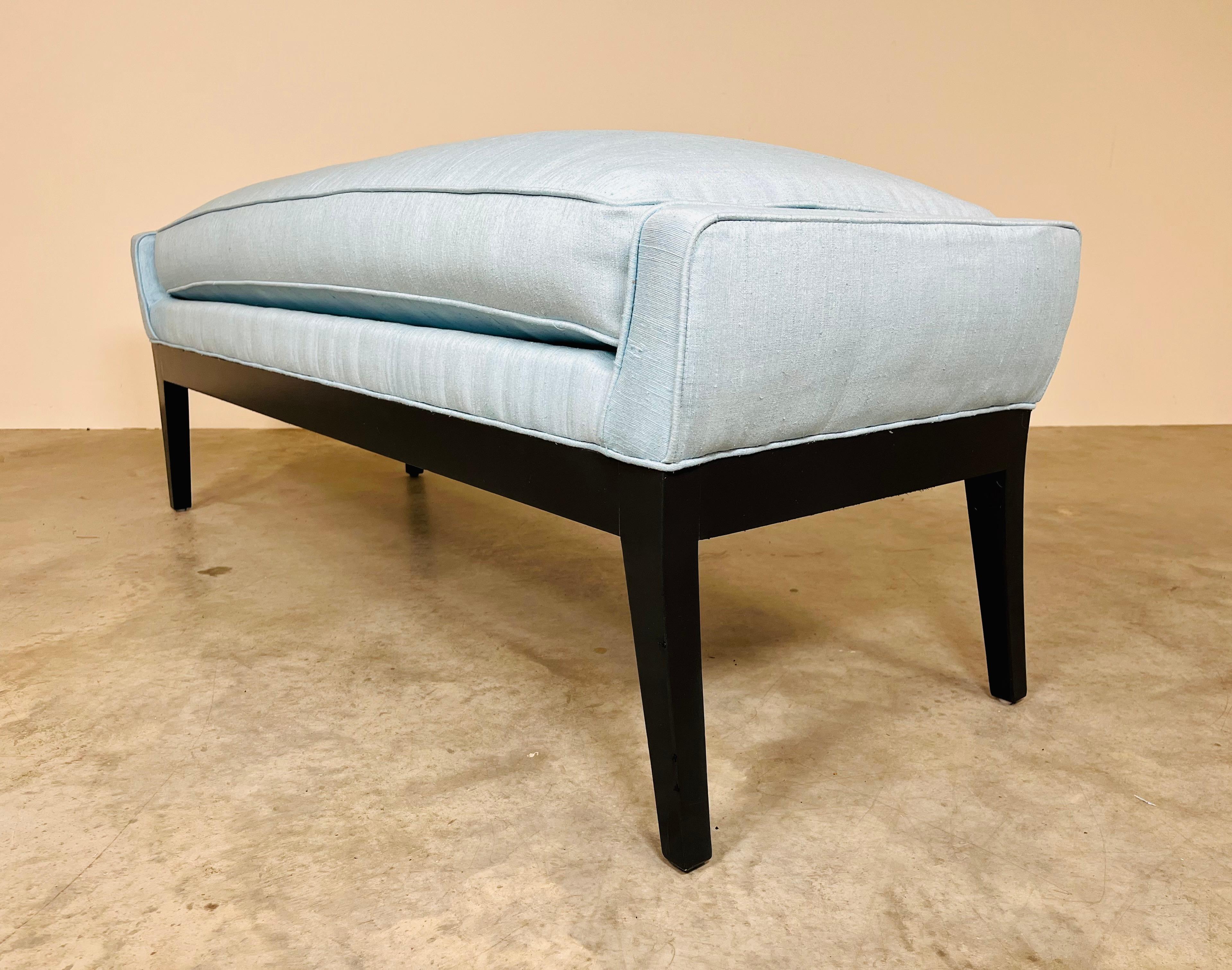 Lacquered 1970s Edward Wormley for Dunbar Bench in Blue Silk