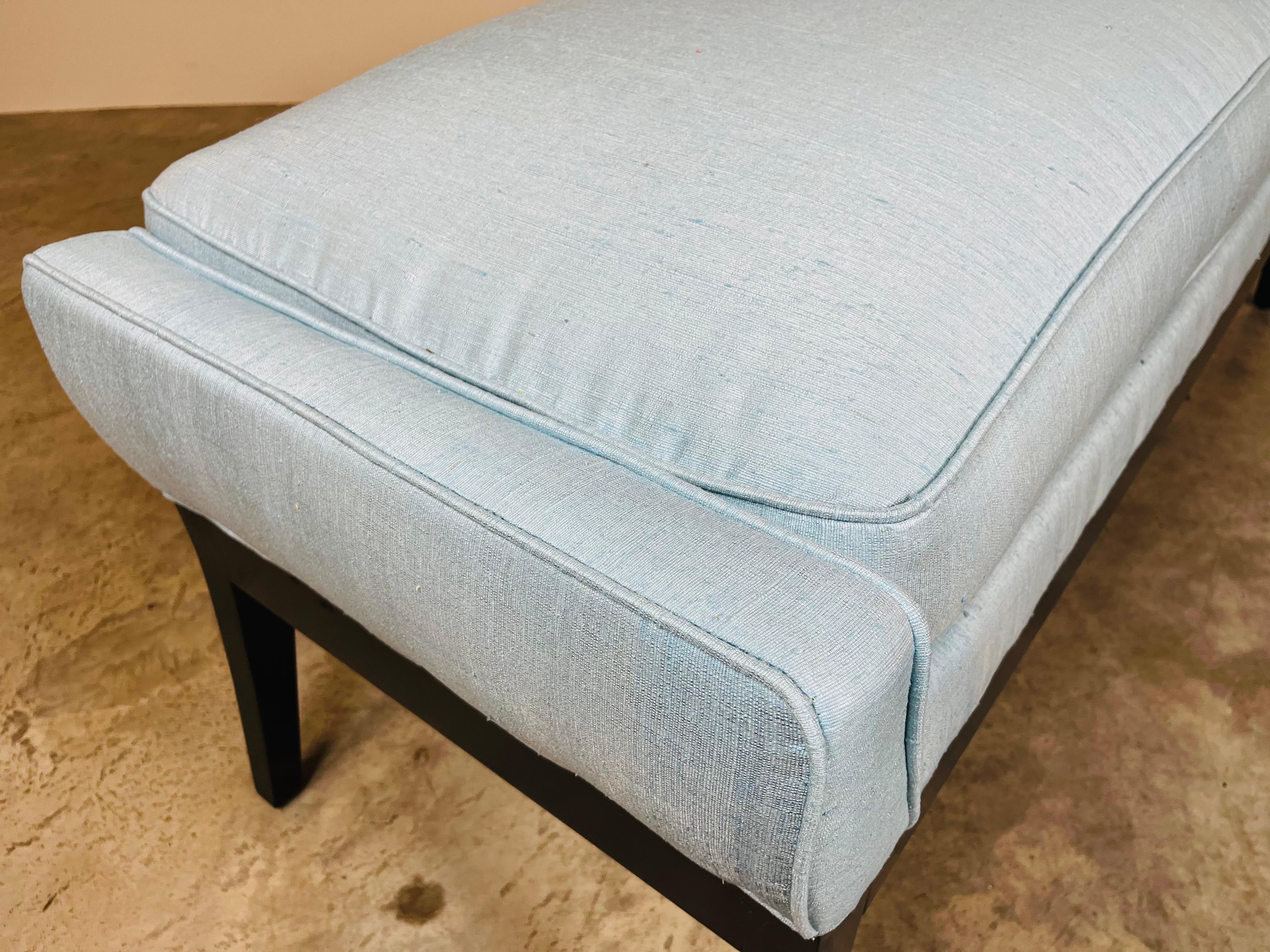 1970s Edward Wormley for Dunbar Bench in Blue Silk In Excellent Condition In Southampton, NJ