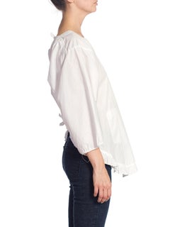 1970S Edwardian Style Lace + Cotton Wrap Top