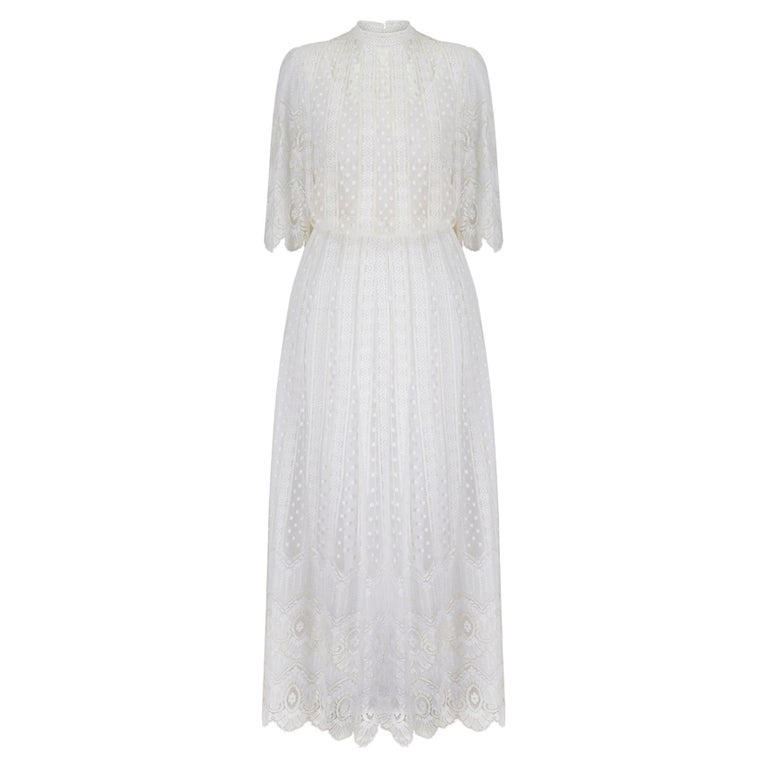 1970s Edwardian Style Tulle Wedding Dress