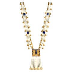 1970s Egyptian Revival Gold and Lapis Sautoir
