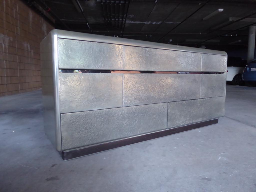 Plated 1970s Eight-Drawer Lane Chest Custom Coated with a Textured Metal Finish For Sale