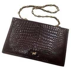 An Elegant 1970s Embossed Brown Leather Italian Shoulder Bag