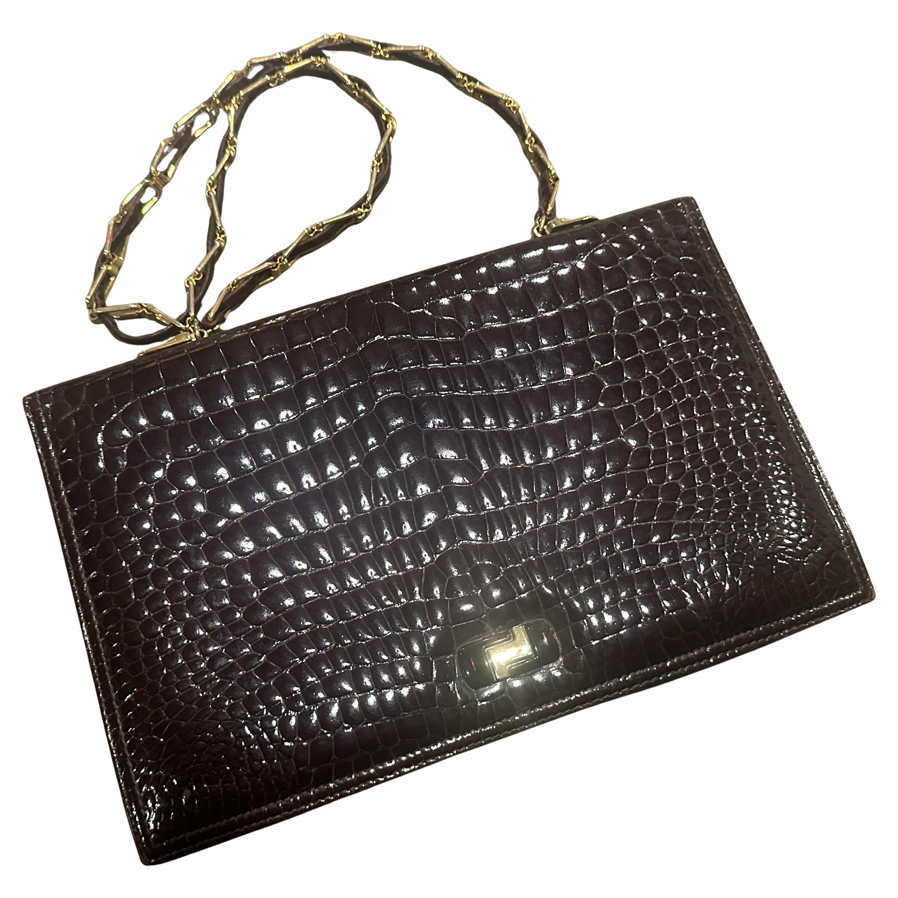 Noir 1970 Elegant Italian Leather Shoulder Bag (Sac à bandoulière en cuir marron) en vente