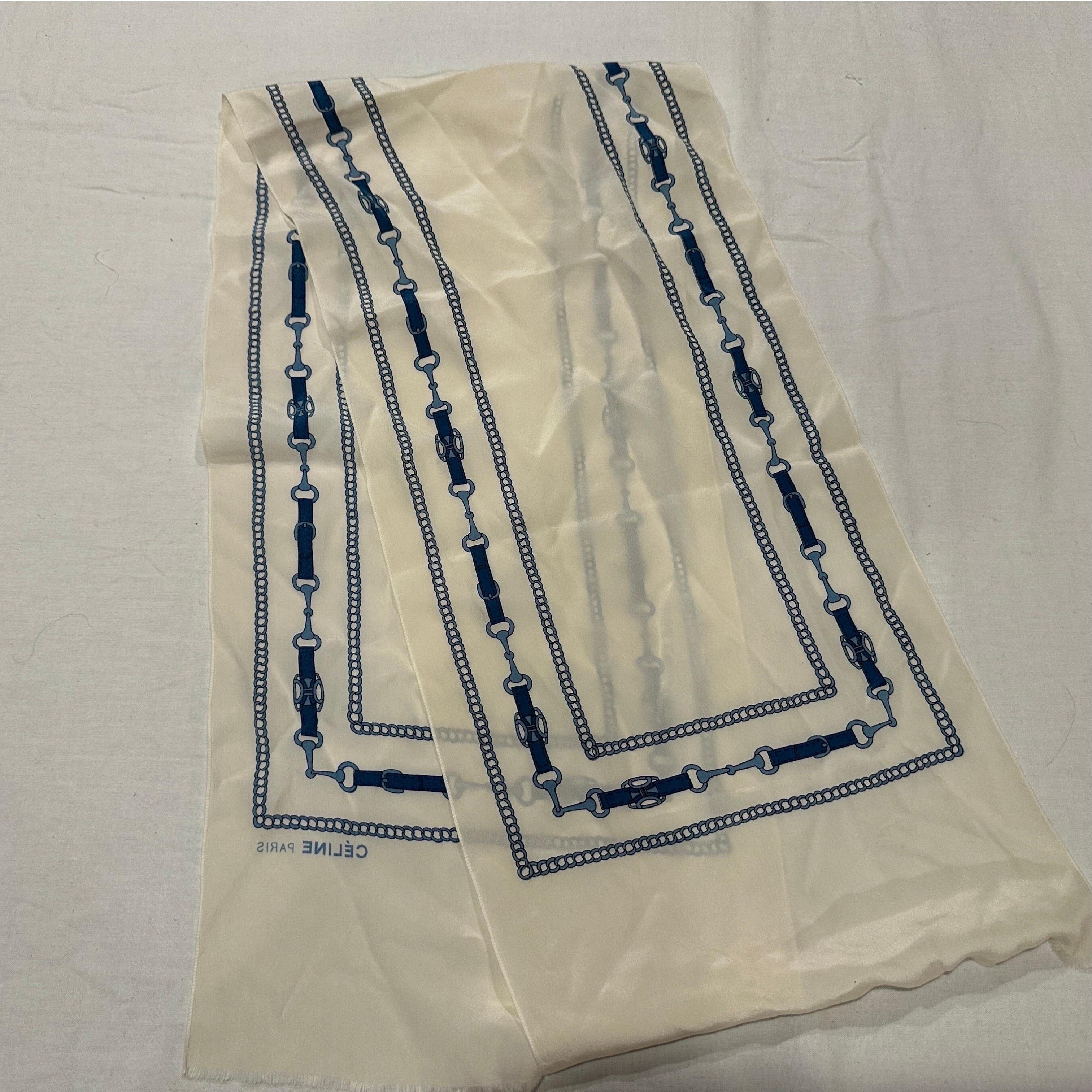 Sciarpa Eleg degli anni '70 in seta bianca e blu di Celine Paris in vendita 4