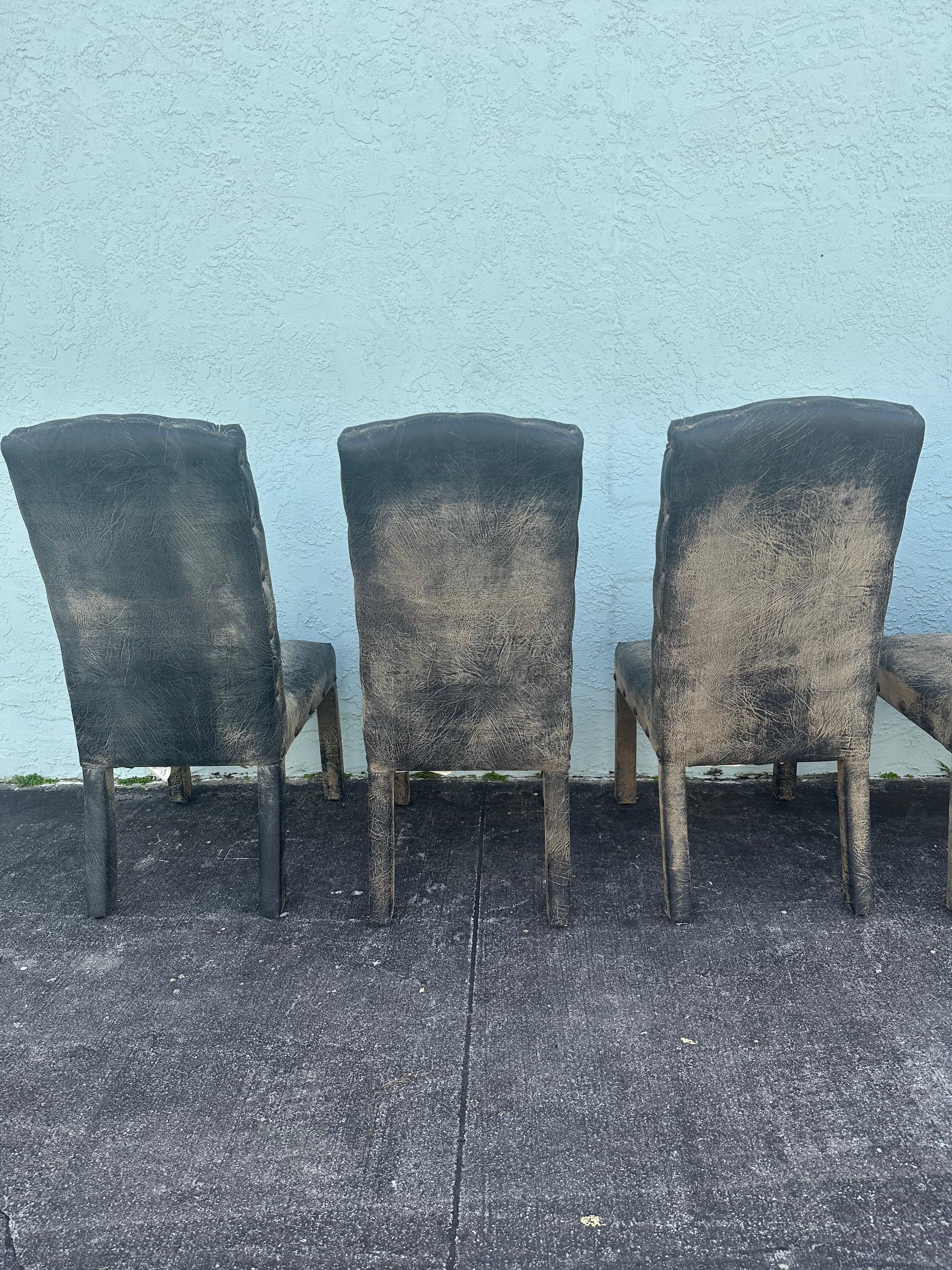 Sedie in finta pelle di elefante degli anni '70 e tavolo da pranzo con zanne in resina d'ottone, set di 7 persone in vendita 6