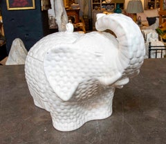 1970s Elephant-Shaped Box in Slazed White Earthenware