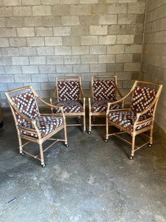 1970s Elinor McGuire Target Back Bamboo, Cane, Leather chairs- Set of 4