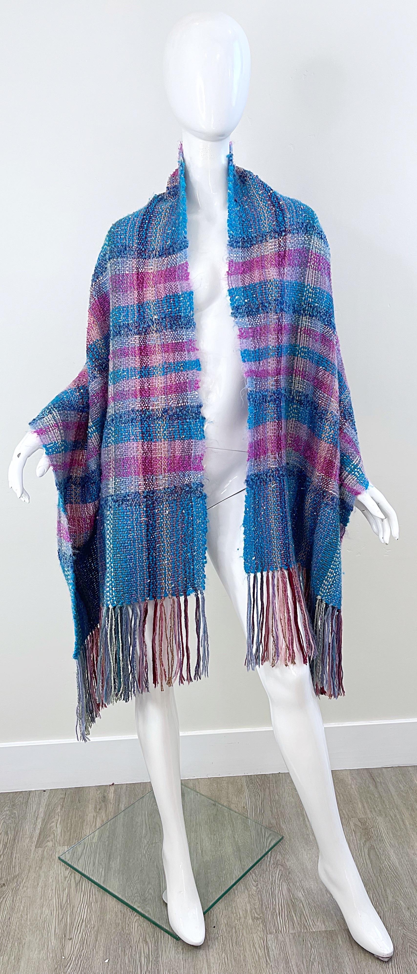 1970s Elizabeth Jenkins Extra Large New Mexico Mohair Vintage 70s Shawl Scarf In Excellent Condition For Sale In San Diego, CA