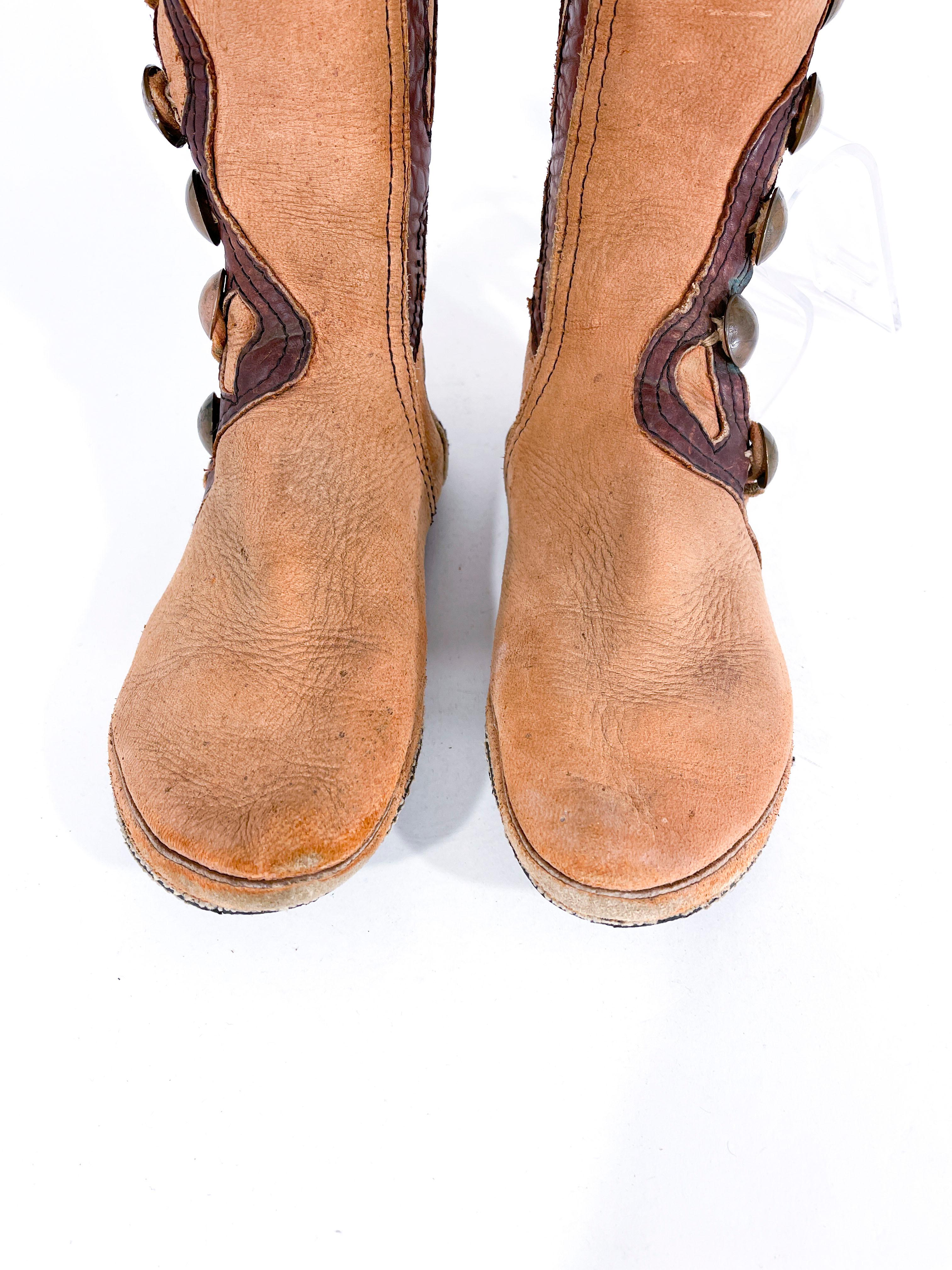 Marron 1970 Elk Hide Bohemien Gladiator Boots en vente