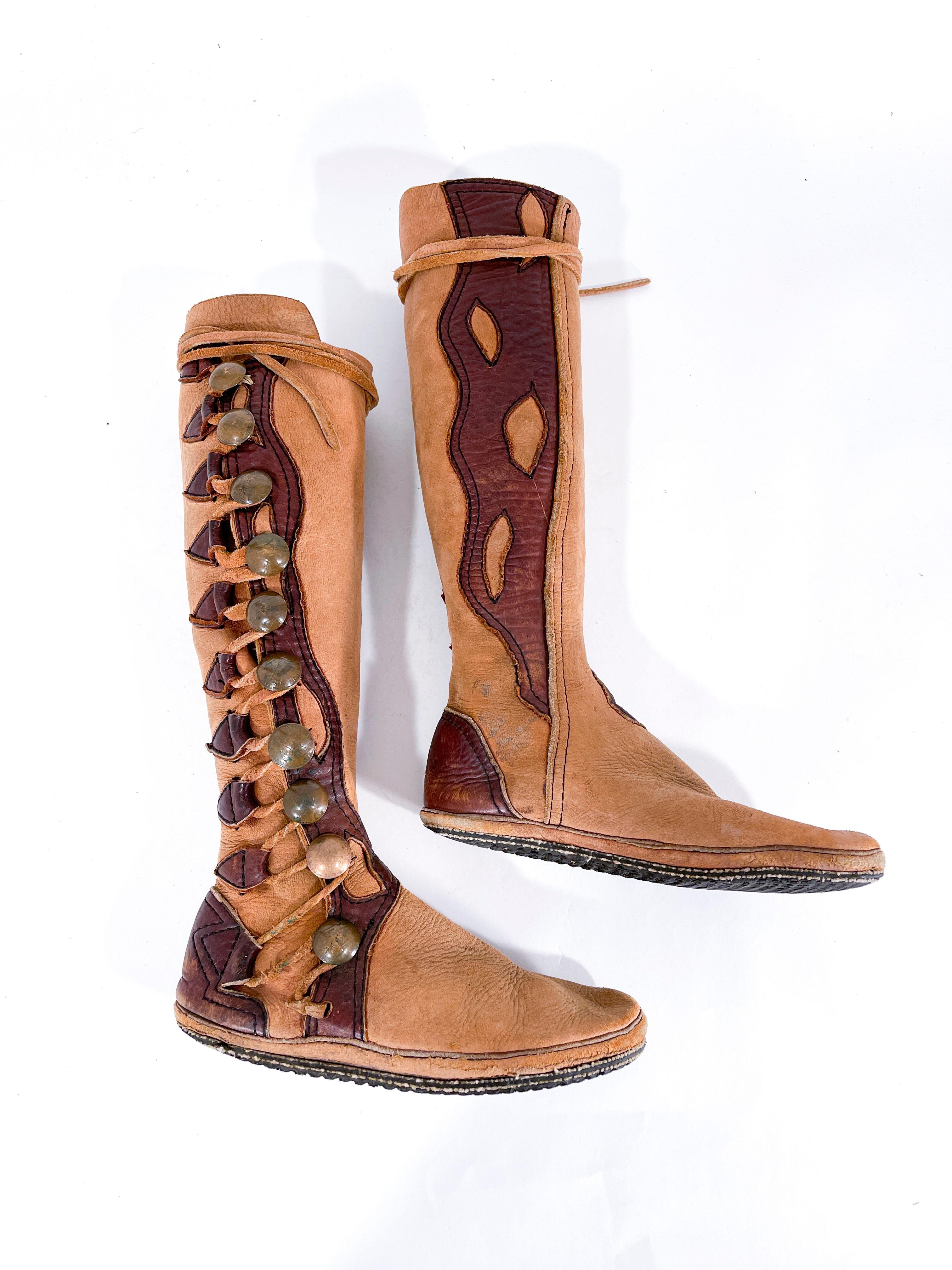 Women's 1970s Elk Hide Bohemien Gladiator Boots For Sale