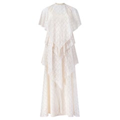 1970s Ellis Tassel Detail Tiered Cream Lace Wedding Dress